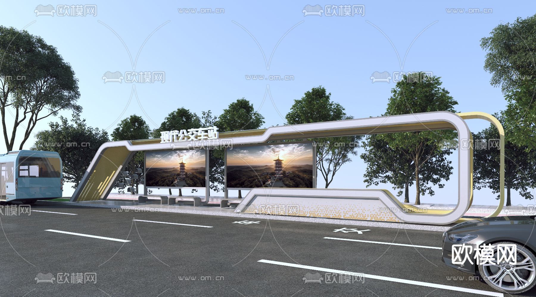 公交车站台 候车亭3d模型下载