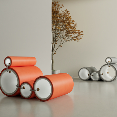  圆管躺椅 休闲椅子su模型 