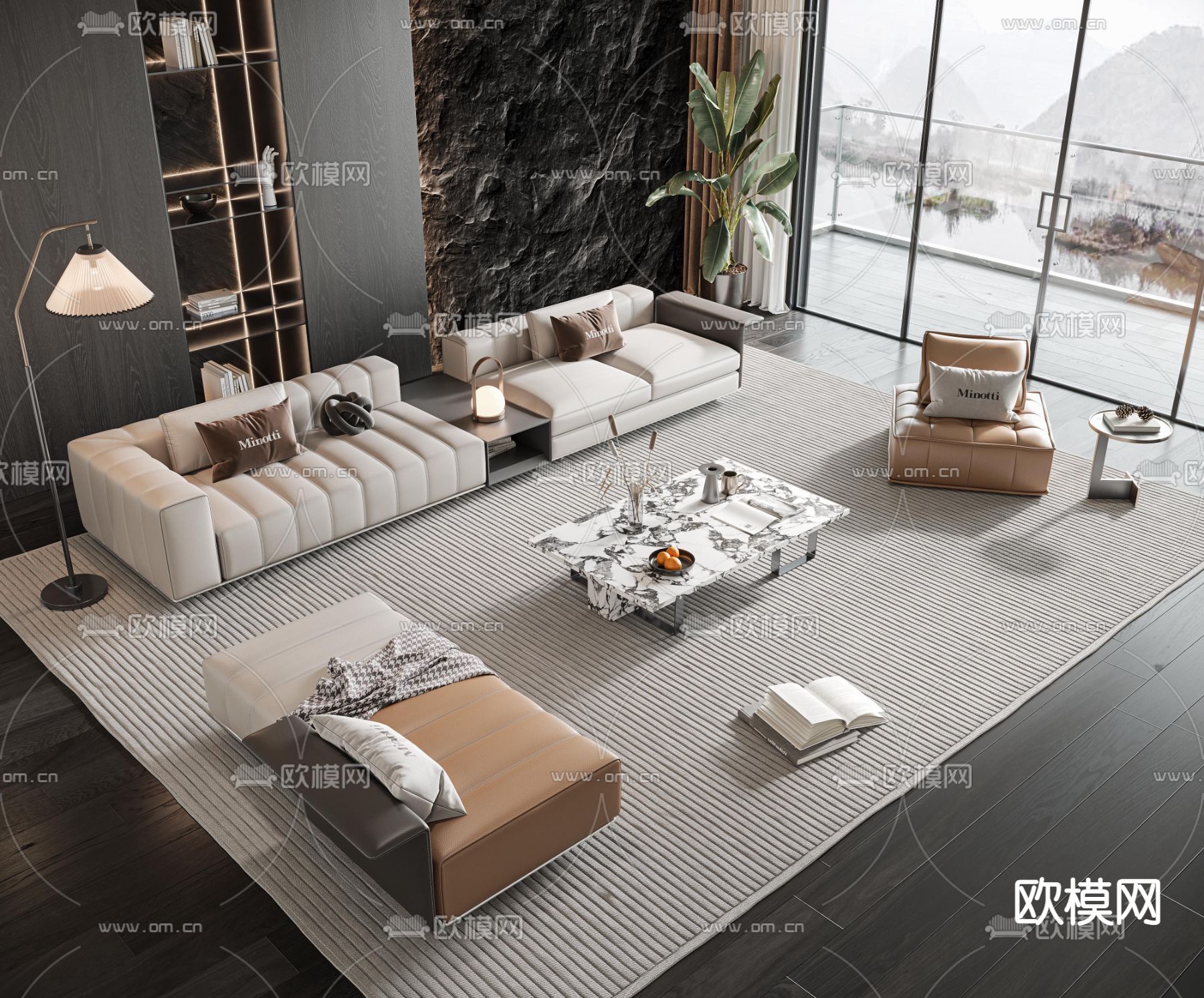 Minotti 组合沙发3d模型下载（渲染图1）