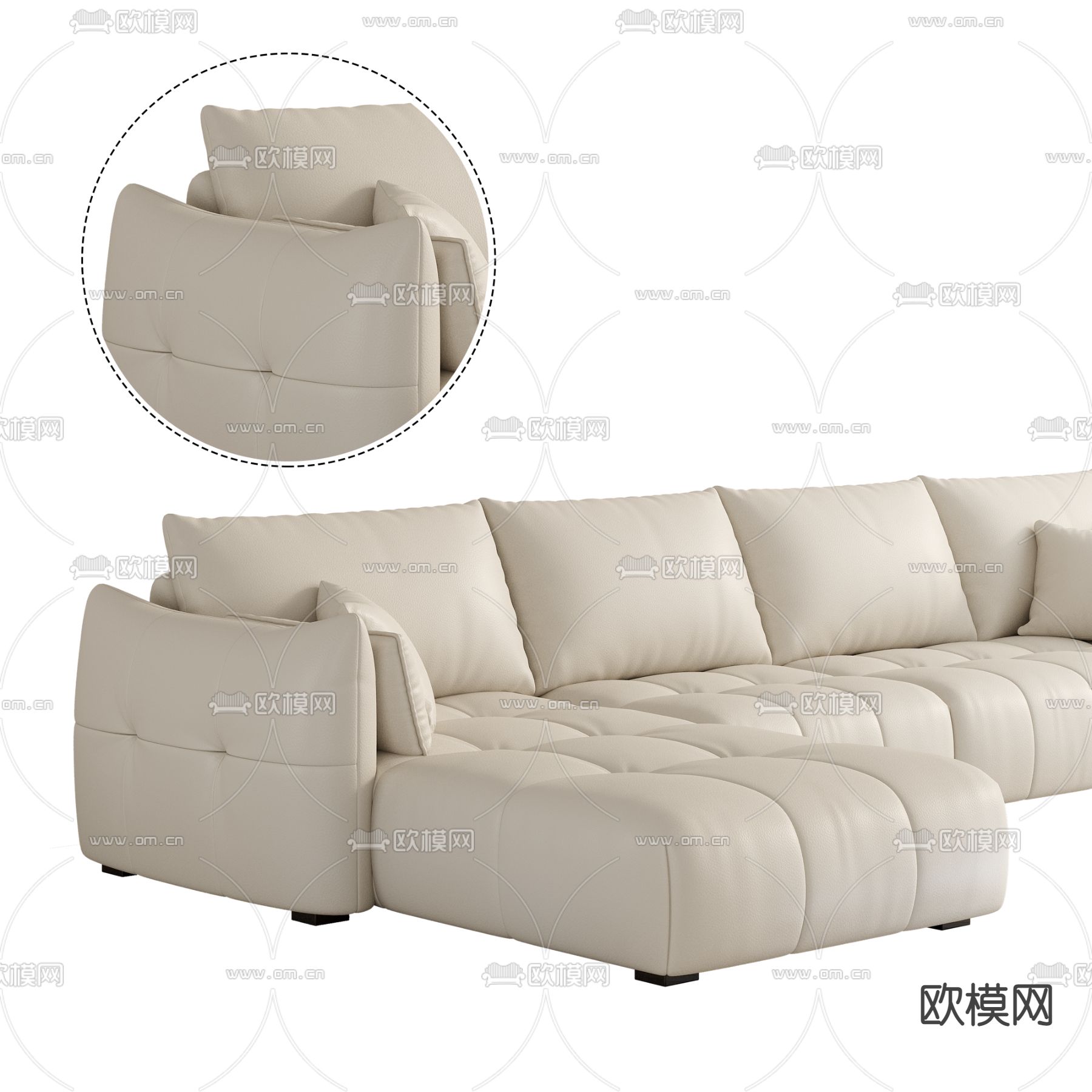 皮革沙发 转角沙发3d模型下载（渲染图2）