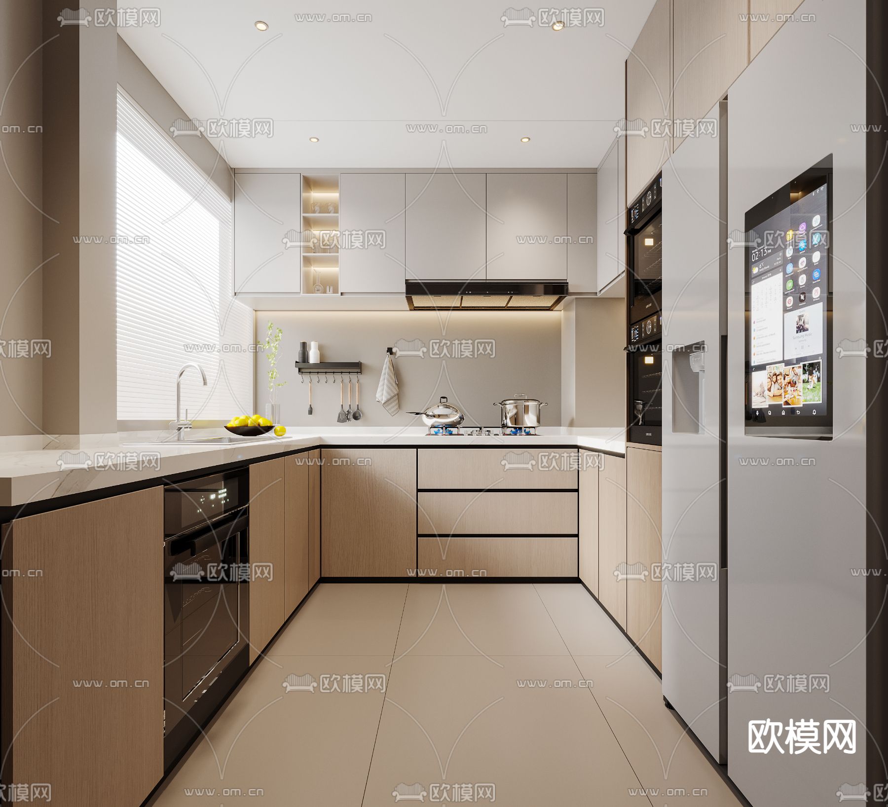 奶油风厨房 橱柜3d模型下载_ID14097570_3dmax免费模型-欧模网