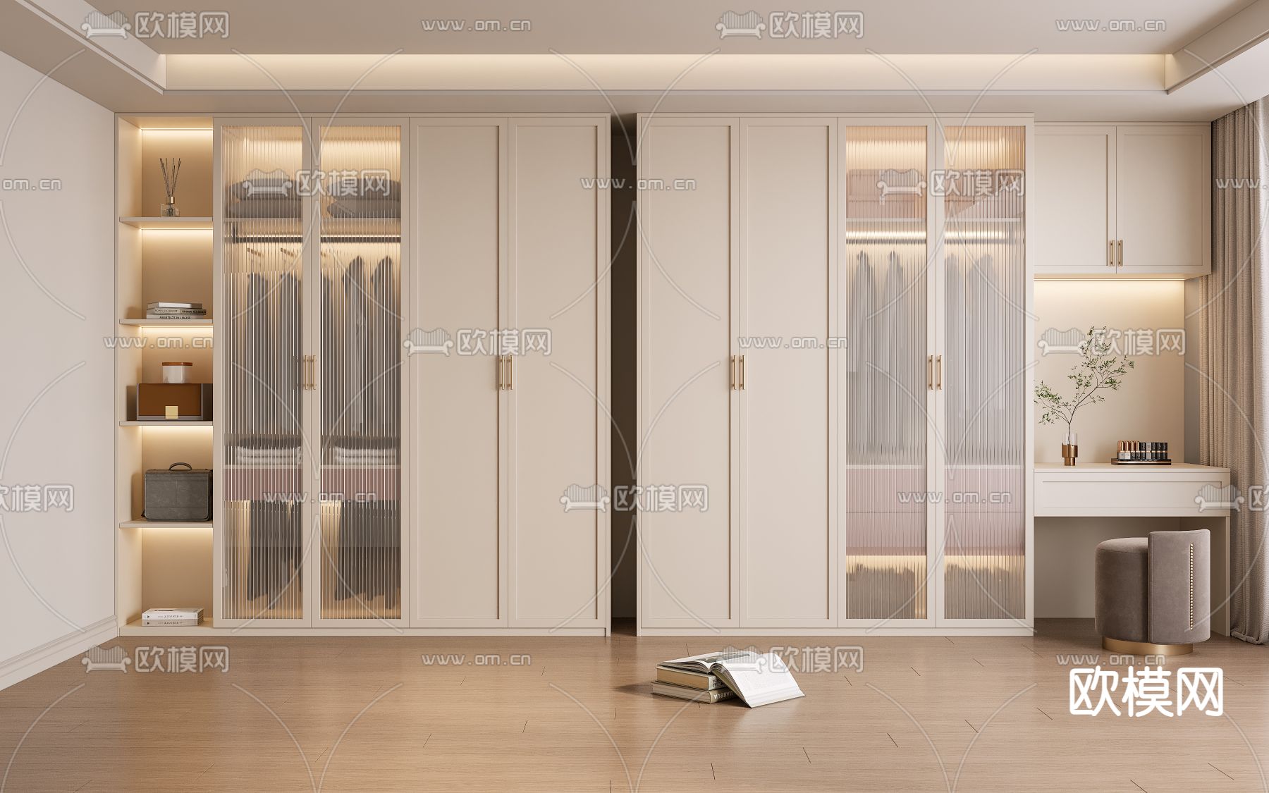 奶油风衣柜 衣橱3d模型下载