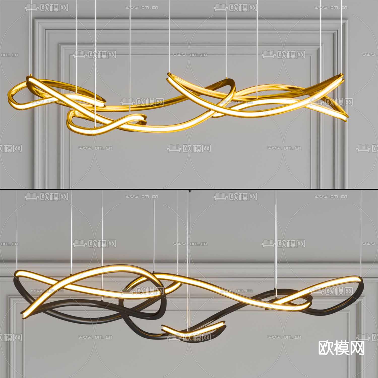轻奢吊灯 大厅灯免费3d模型下载（渲染图2）