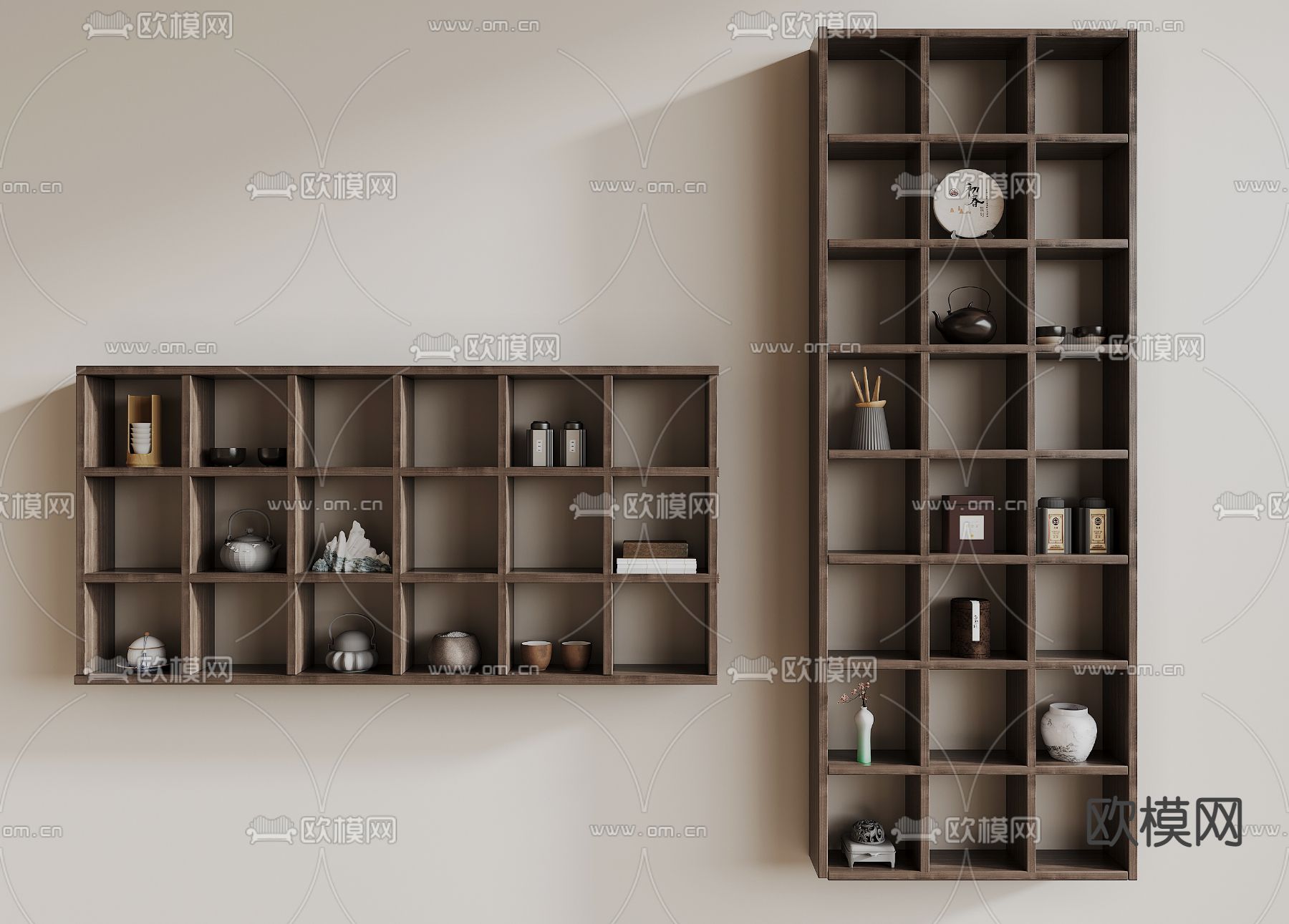 新中式壁柜 茶具 茶罐su模型下载（渲染图1）