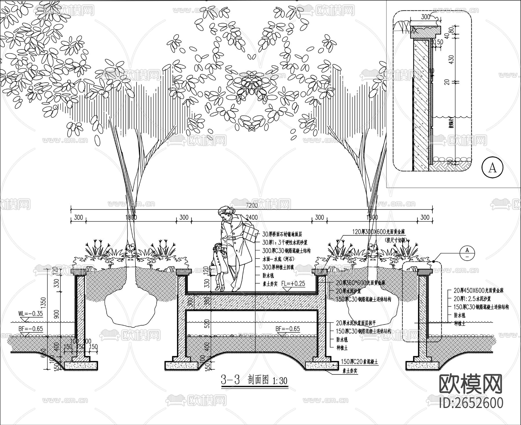 景观树池人行桥CAD施工图下载（渲染图4）
