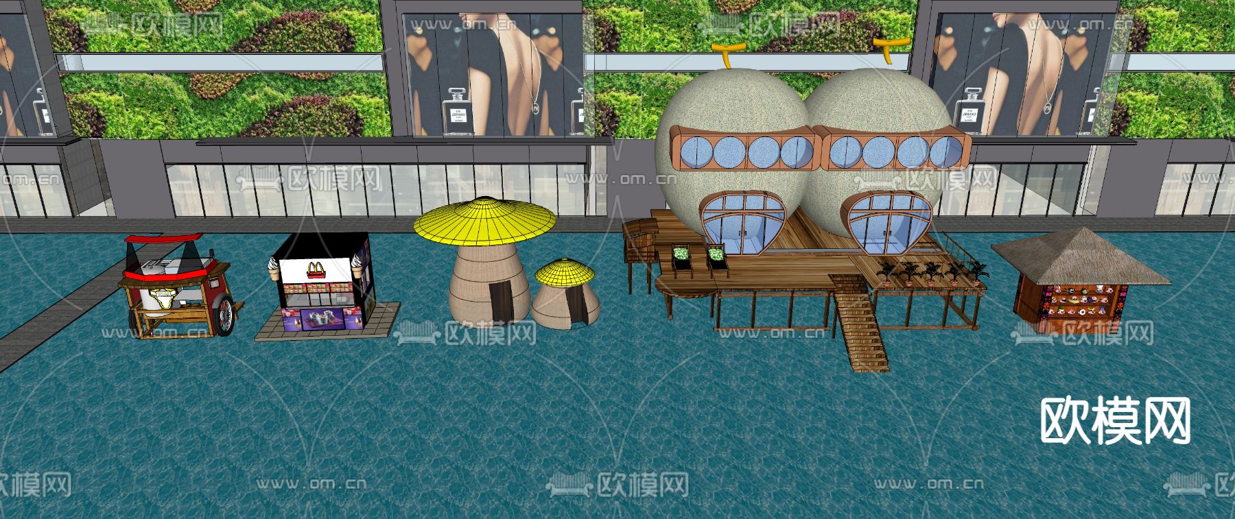 售货车 贩售摊 摊位su模型下载（渲染图2）