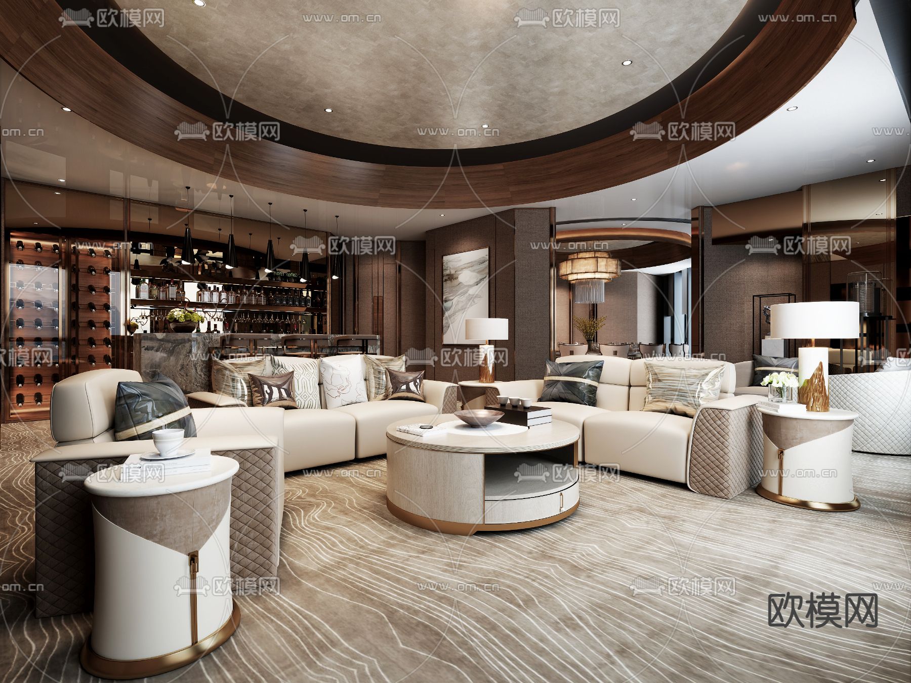 会所接待室 会客室3d模型下载（渲染图1）