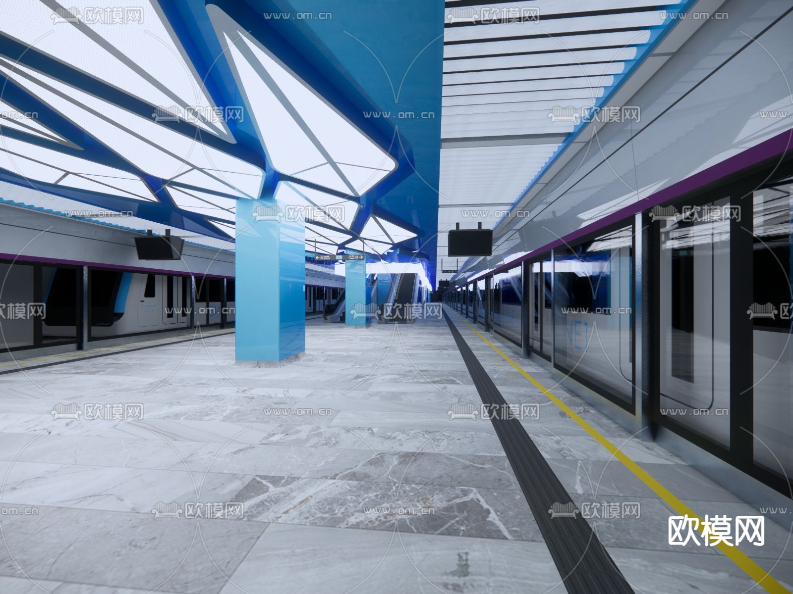 地铁站 候车站 站台su模型下载（渲染图1）