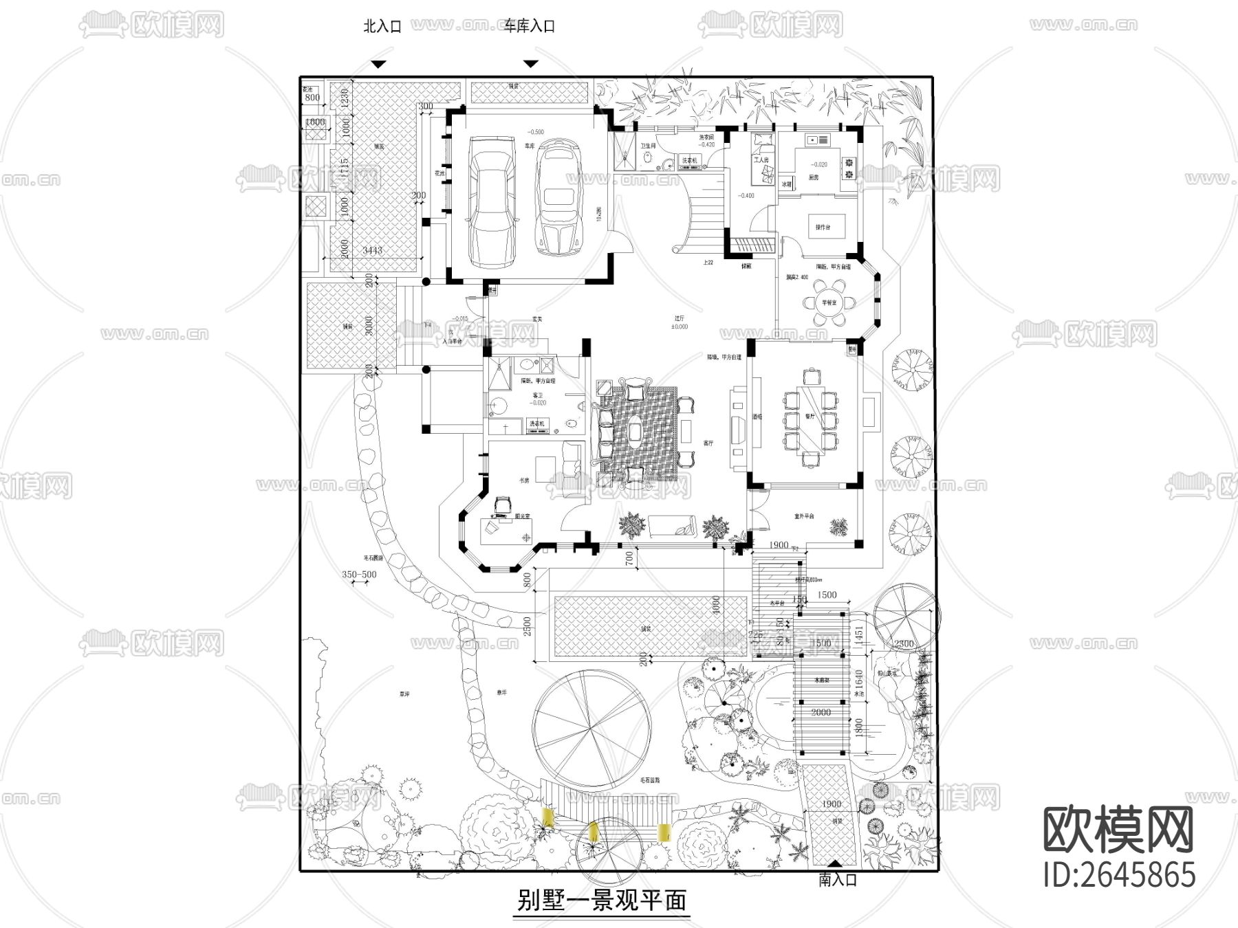 别墅花园cad平面图下载（渲染图3）