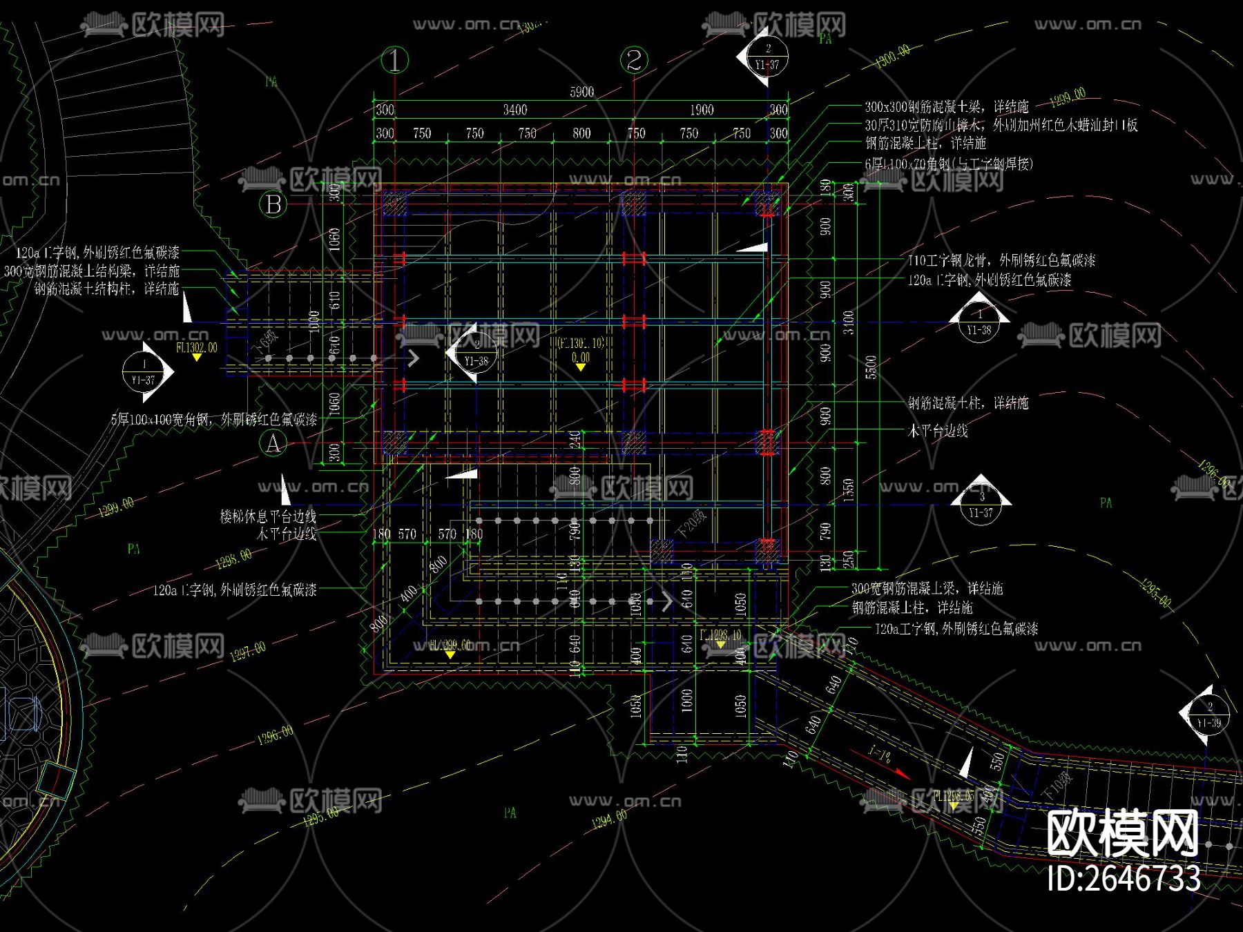 重檐四角木亭CAD节点大样下载（渲染图4）