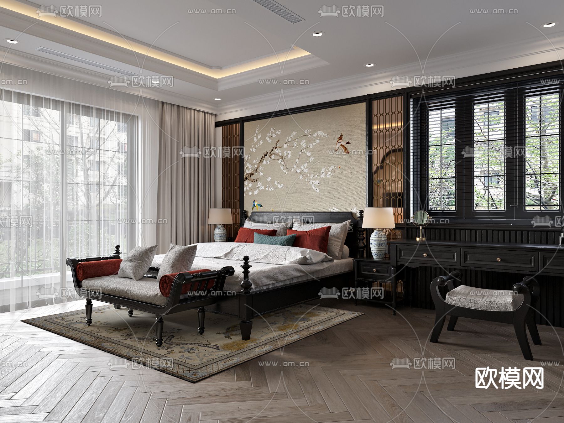 新古典卧室 主卧3d模型下载（渲染图2）