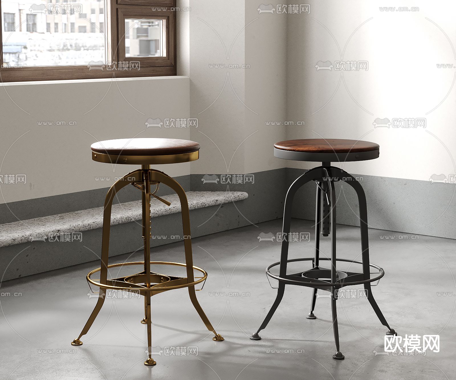 工业风吧台椅 吧凳3d模型下载