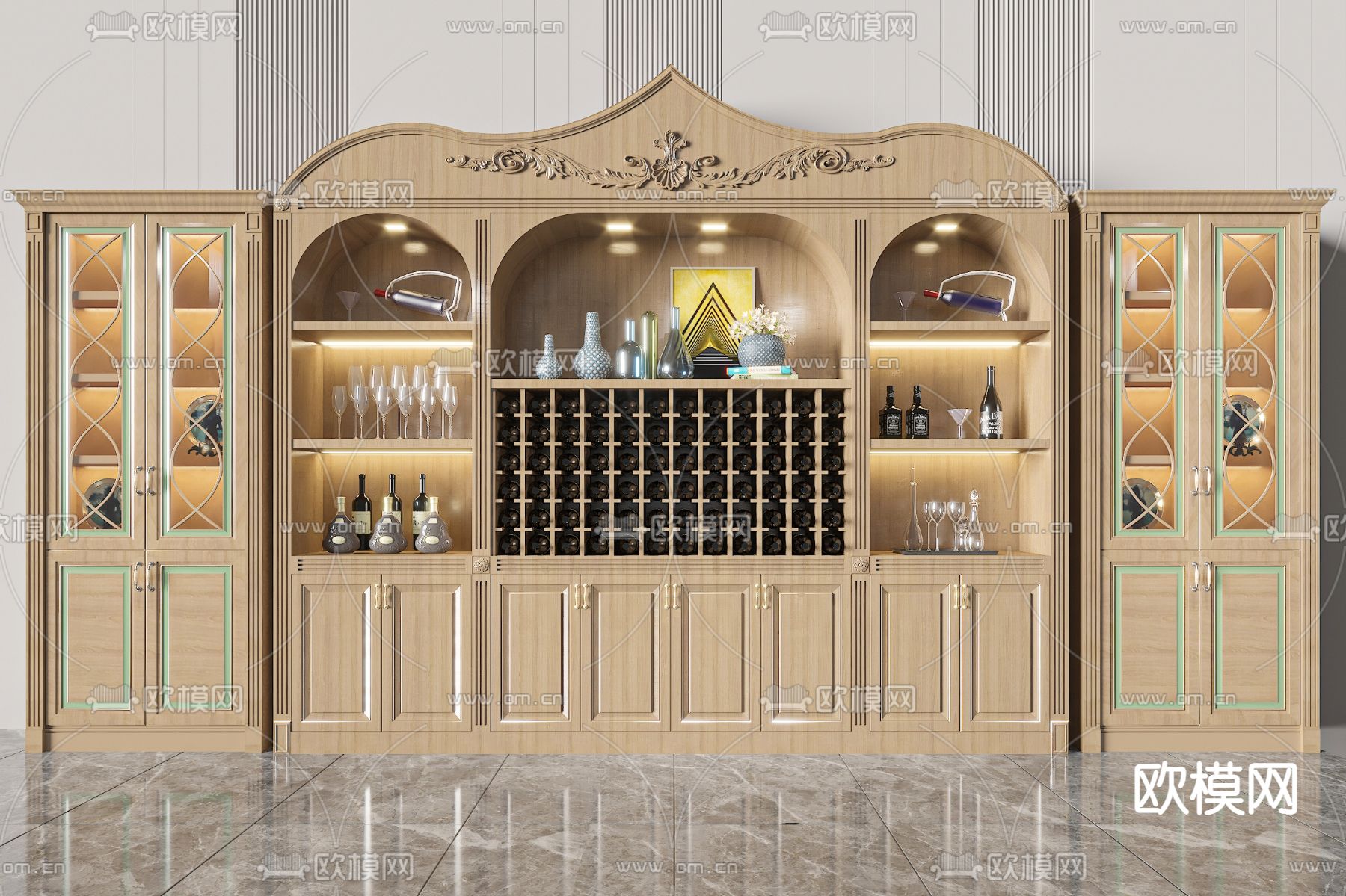 欧式实木酒柜3d模型下载