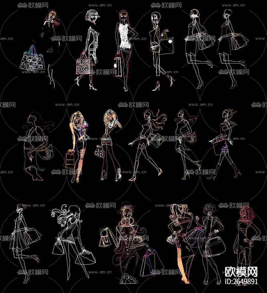 人物手绘CAD图库下载（渲染图1）