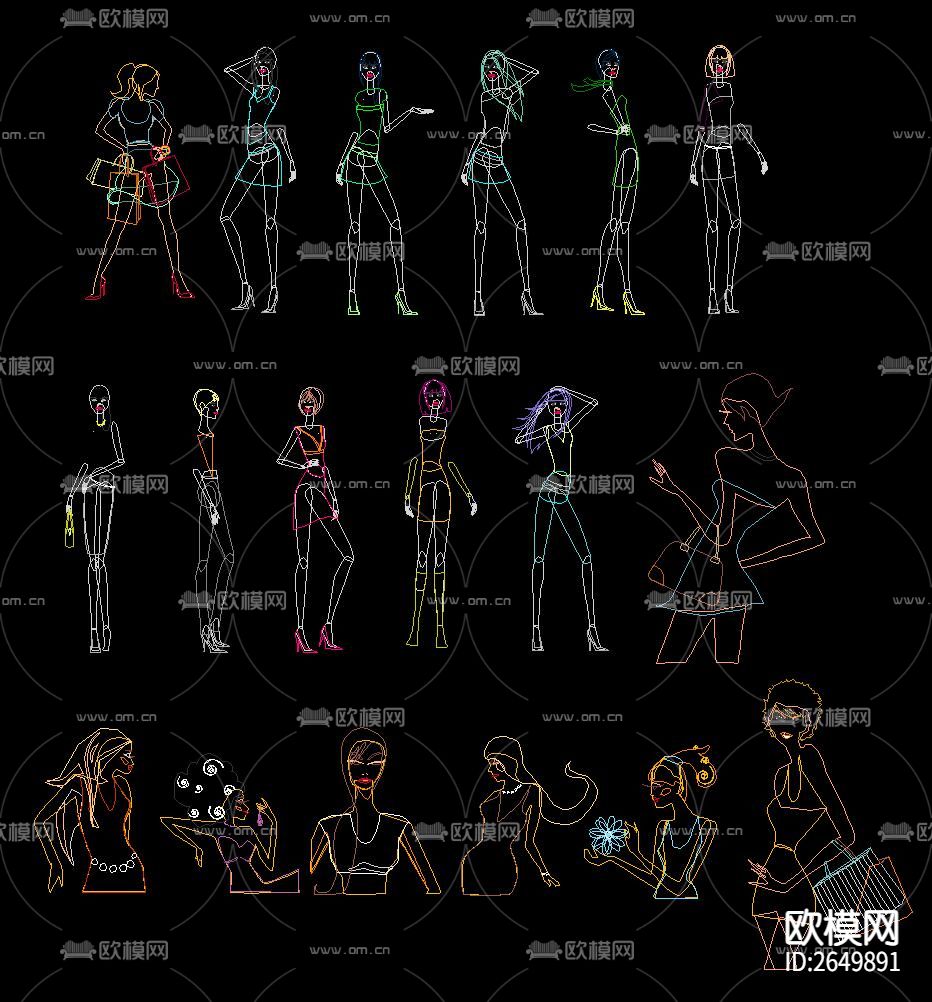 人物手绘CAD图库下载（渲染图2）