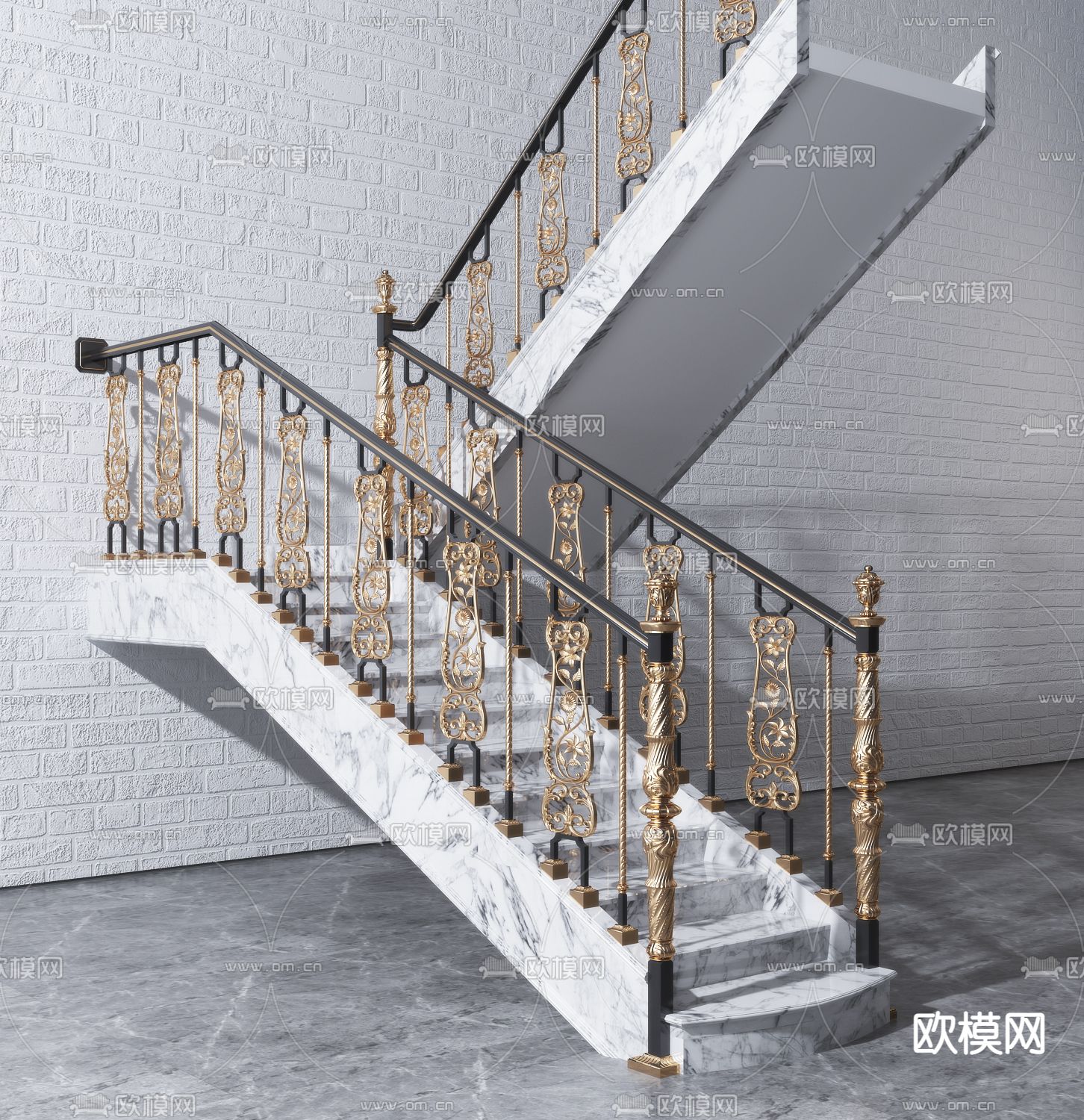 法式直跑楼梯 转角梯 扶手梯su模型下载_ID14095181_sketchup模型下载-欧模网