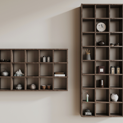  新中式壁柜 茶具 茶罐su模型 