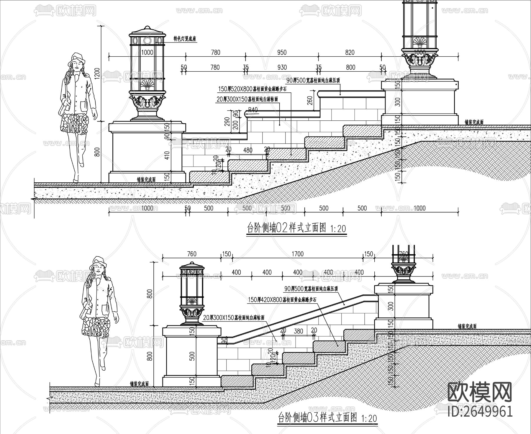 多种室外台阶及侧墙CAD施工图下载（渲染图4）