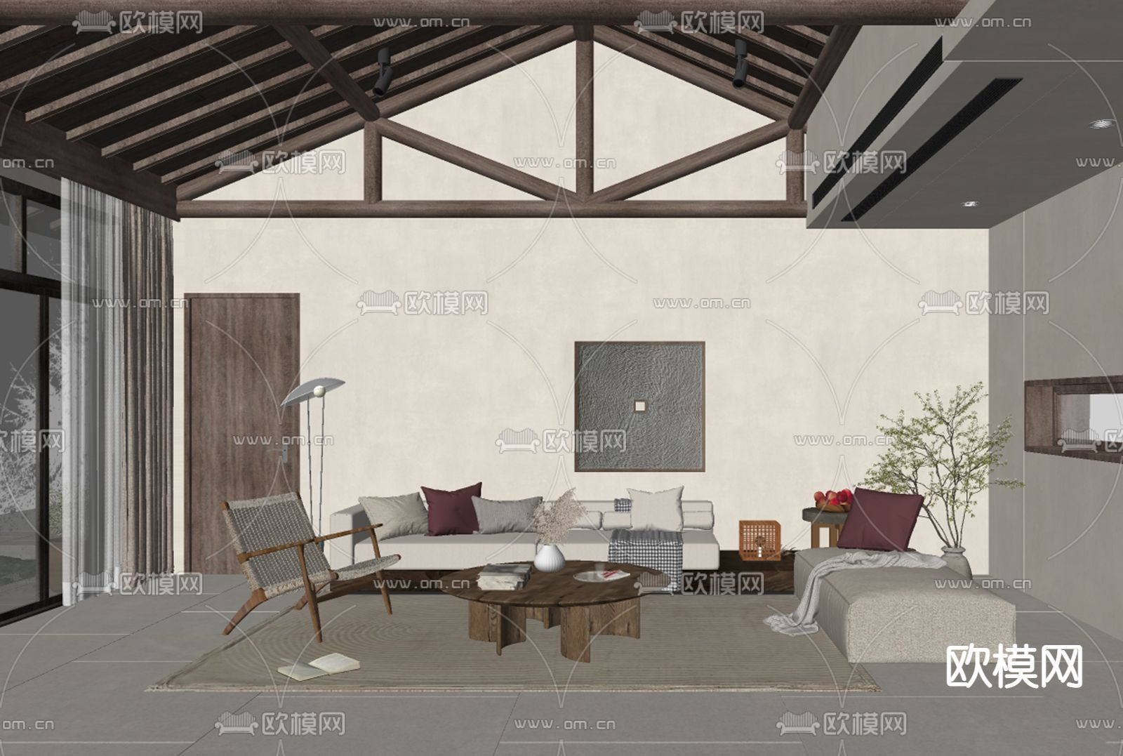 侘寂风民宿客厅su模型下载（渲染图2）