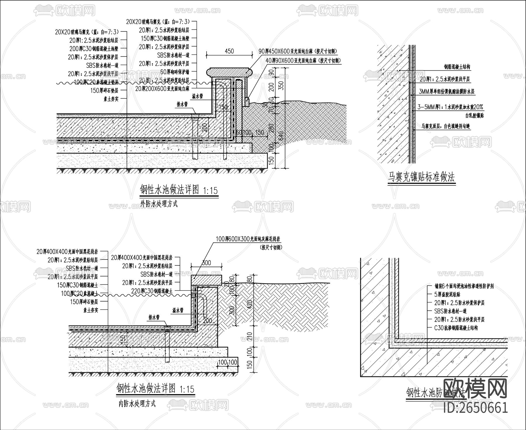钢性水系叠水CAD节点大样下载（渲染图3）