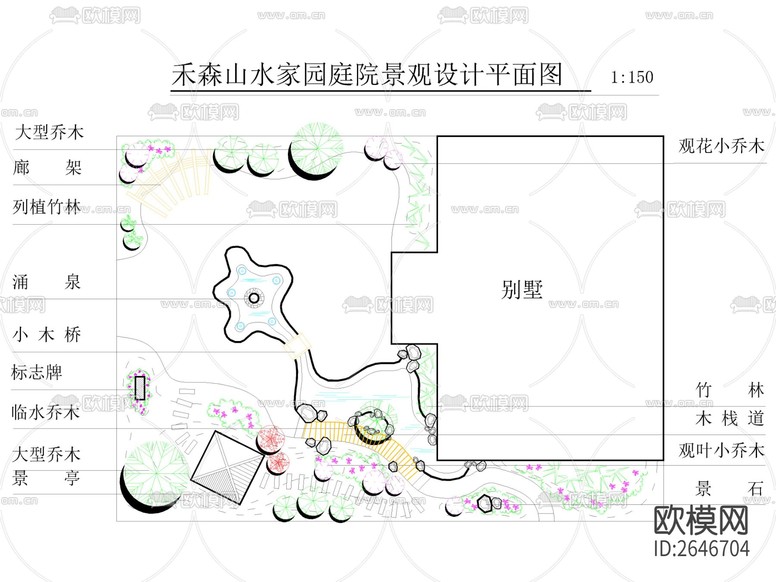 別墅庭院花園CAD施工圖下載(渲染圖9)