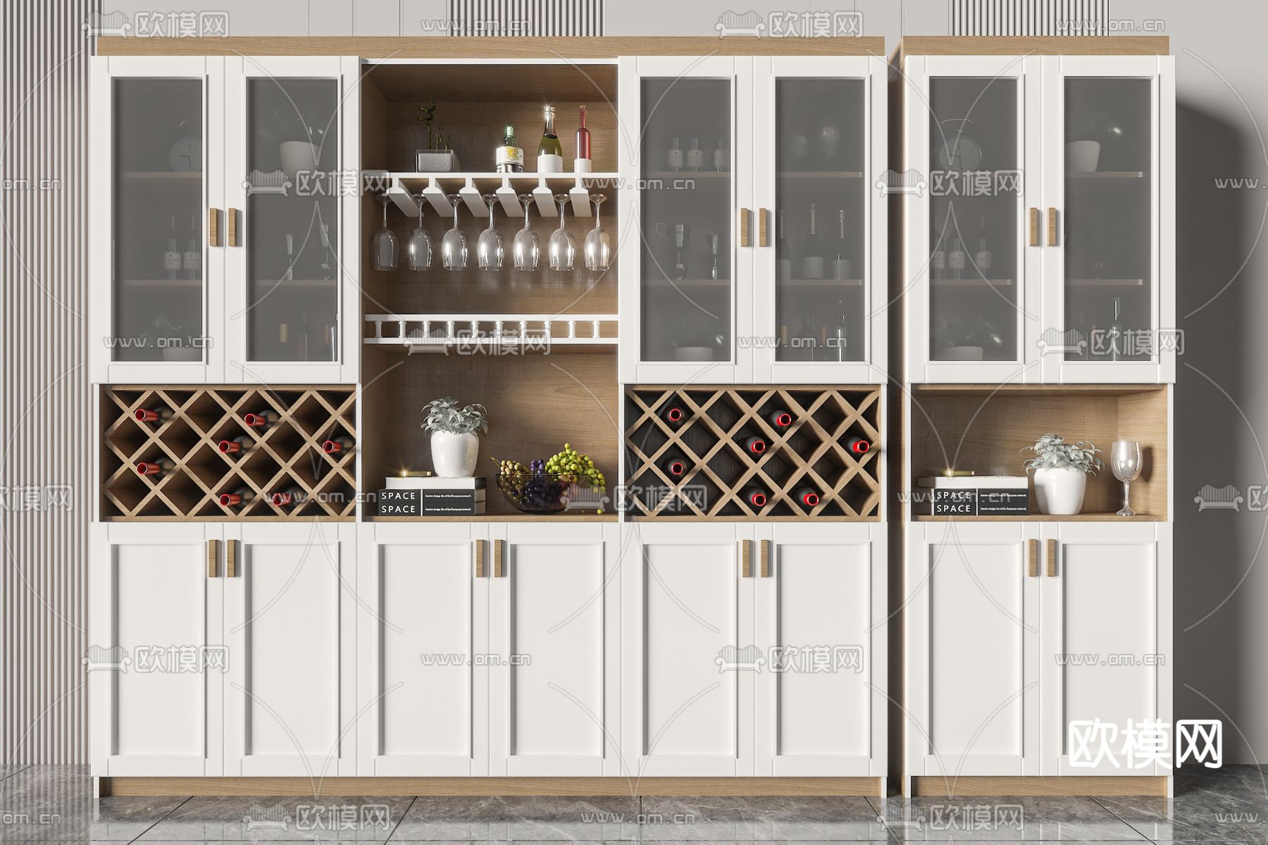 简欧实木酒柜3d模型下载