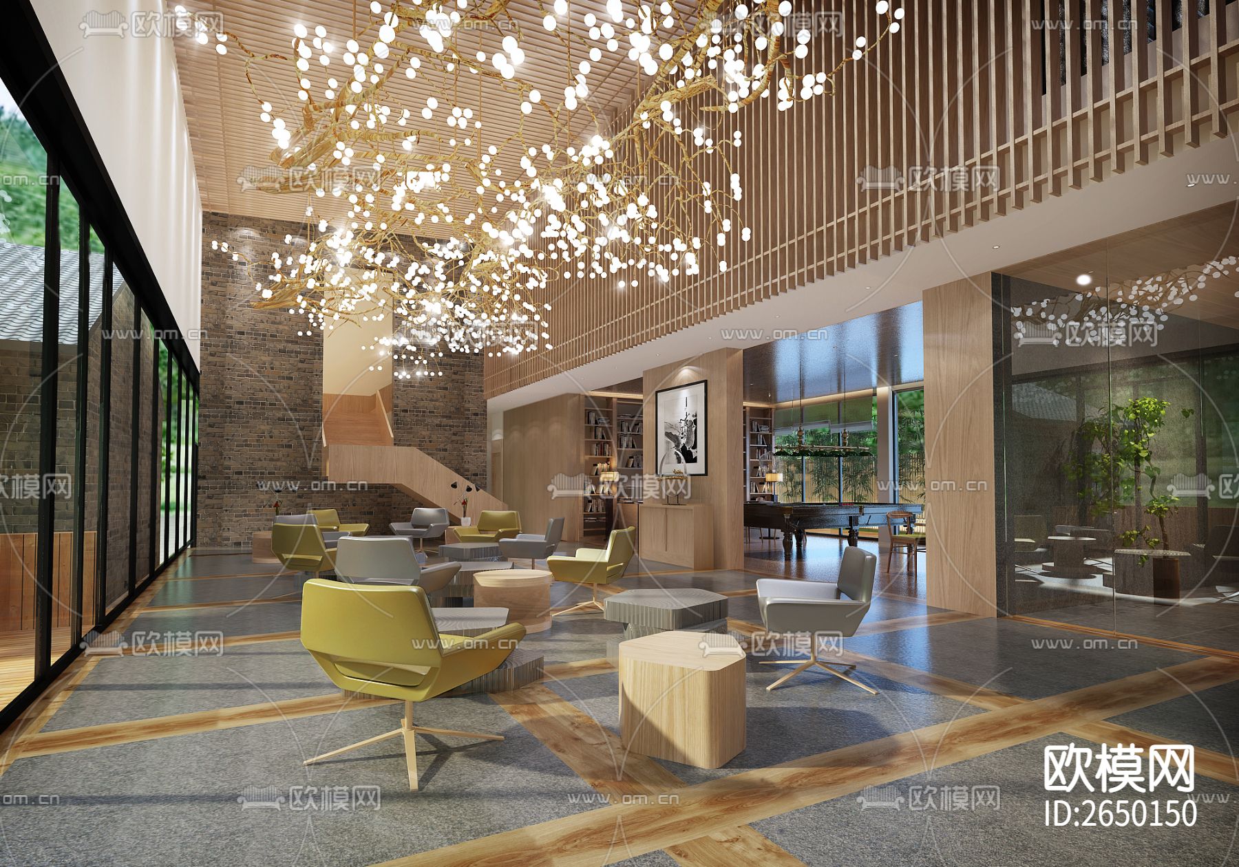 原创酒店大堂CAD施工图下载（渲染图5）