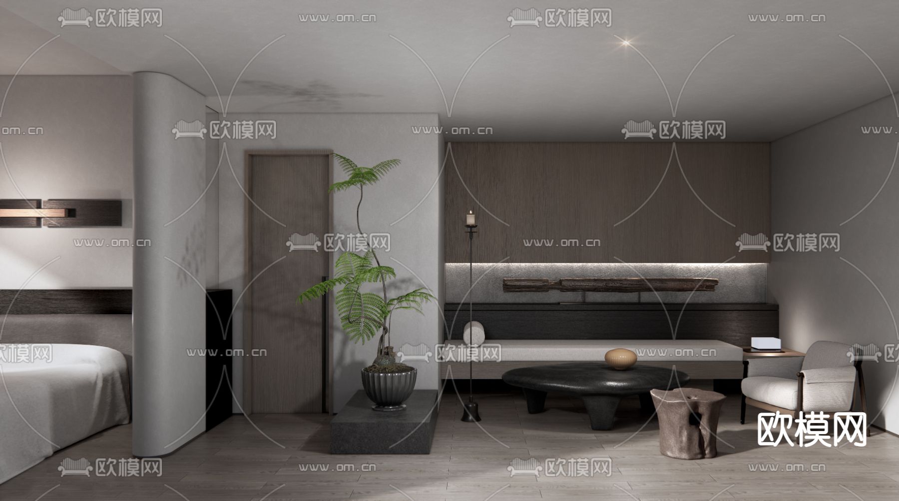 侘寂酒店客房 套房su模型下载（渲染图2）