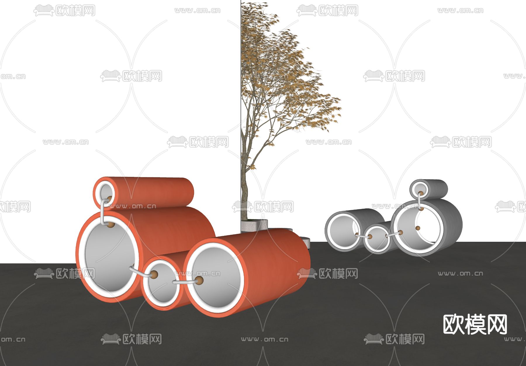 圆管躺椅 休闲椅子su模型下载（渲染图2）