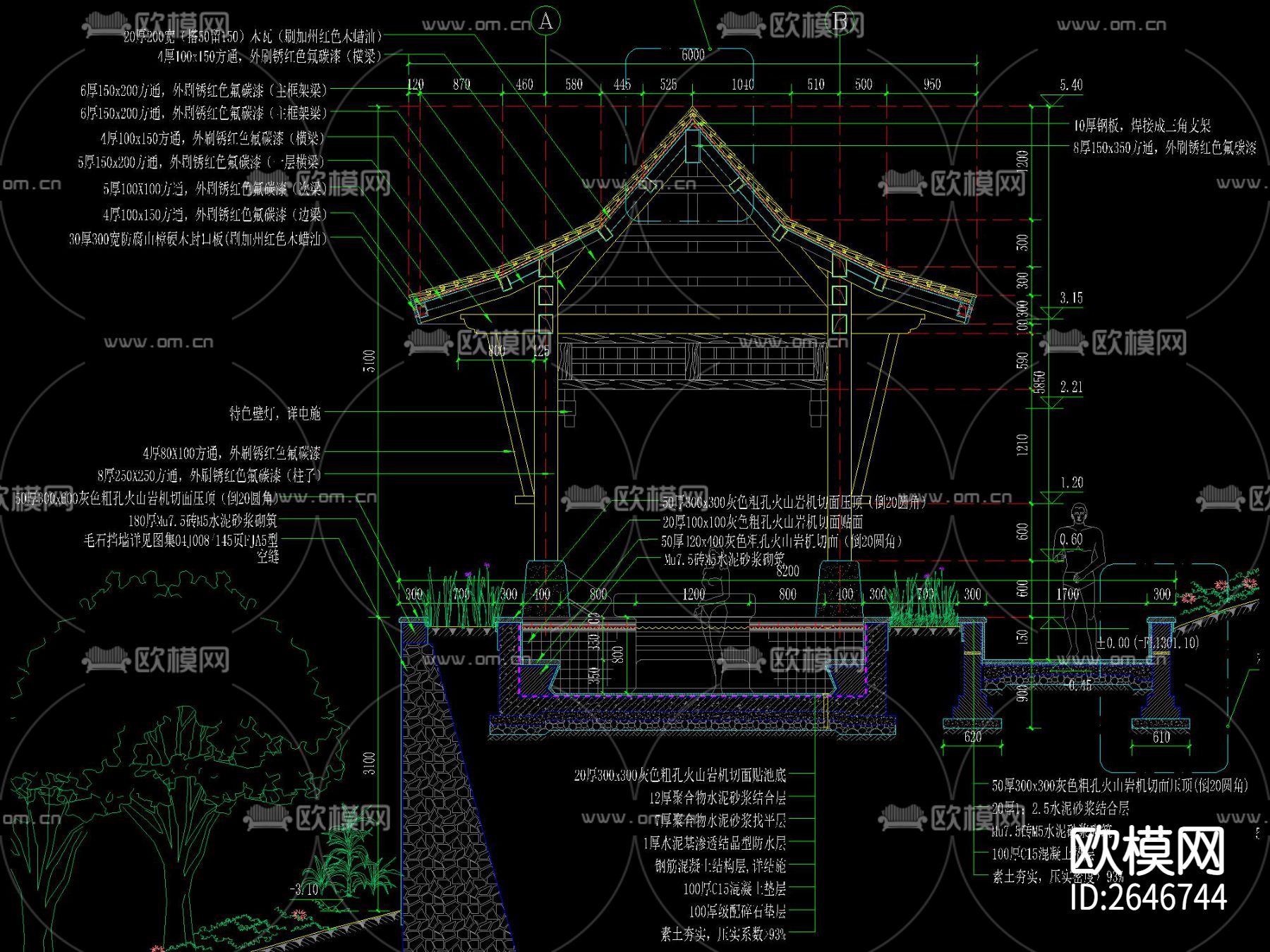 木屋顶廊亭CAD节点大样下载（渲染图5）
