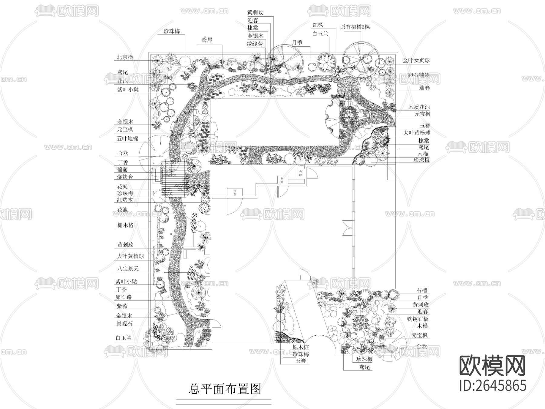 别墅花园cad平面图下载（渲染图4）