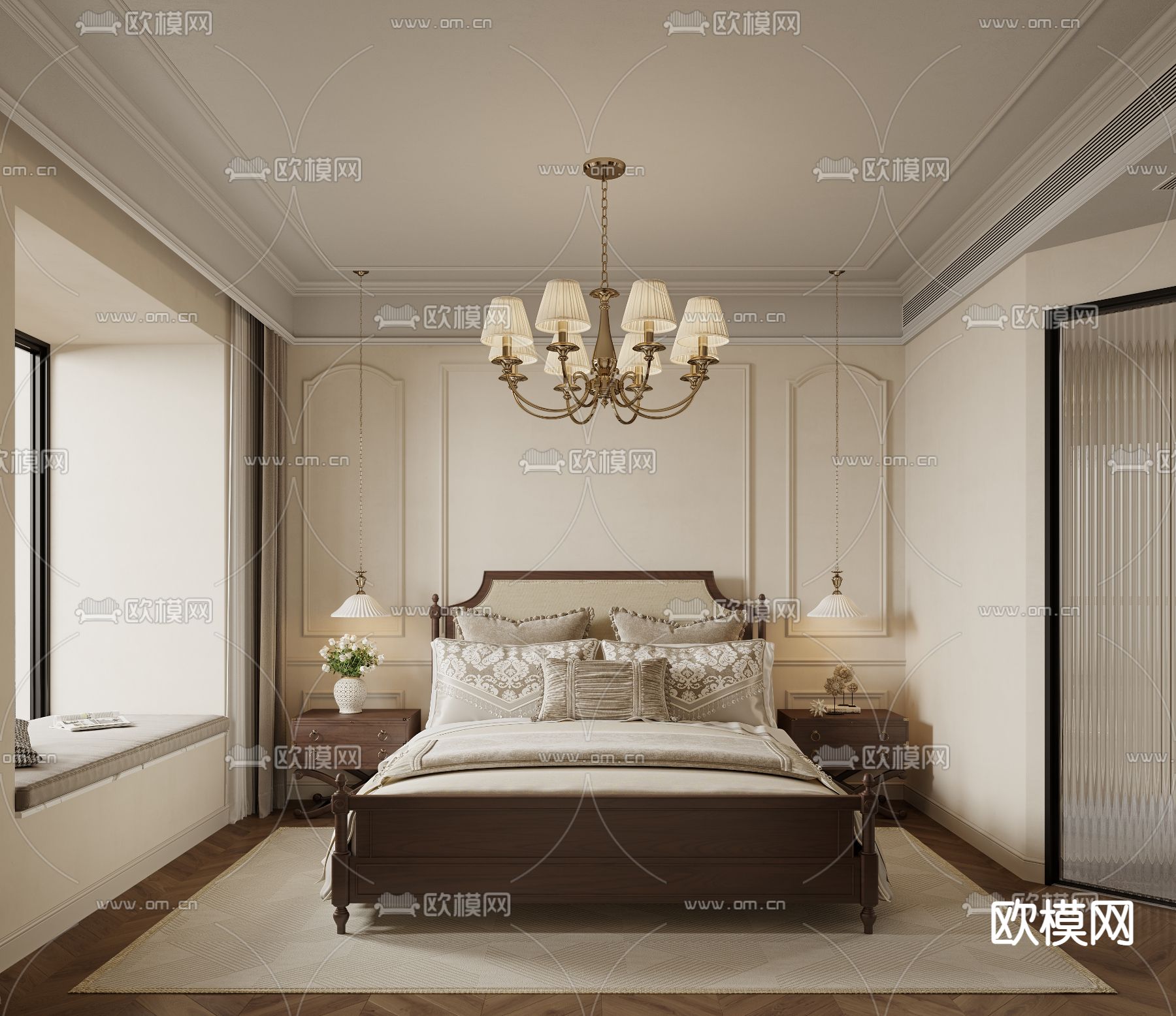 美式卧室 次卧3d模型下载