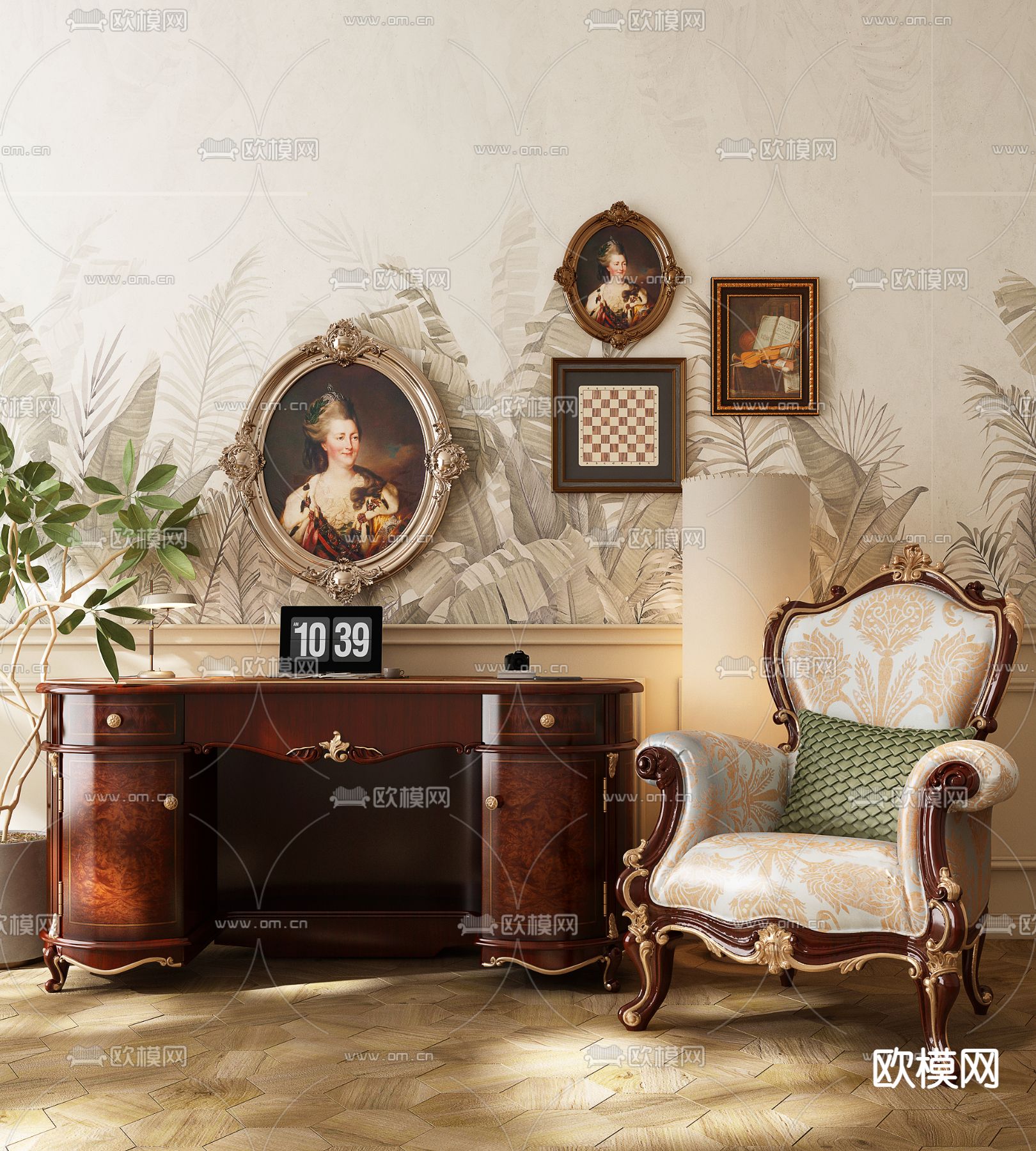 新古典书桌 书台 写字台3d模型下载