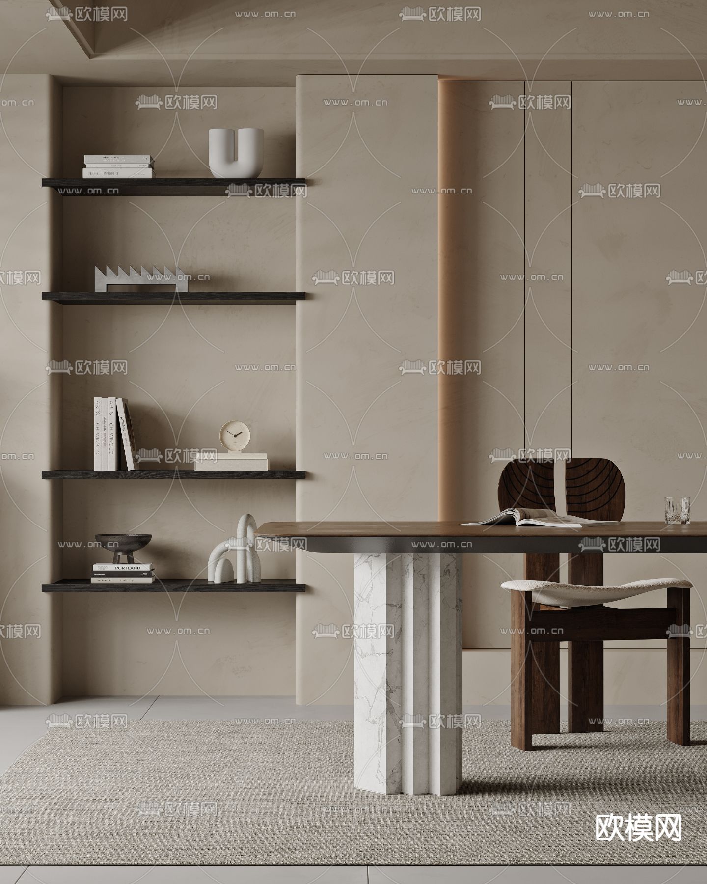 侘寂风书房3d模型下载（渲染图3）