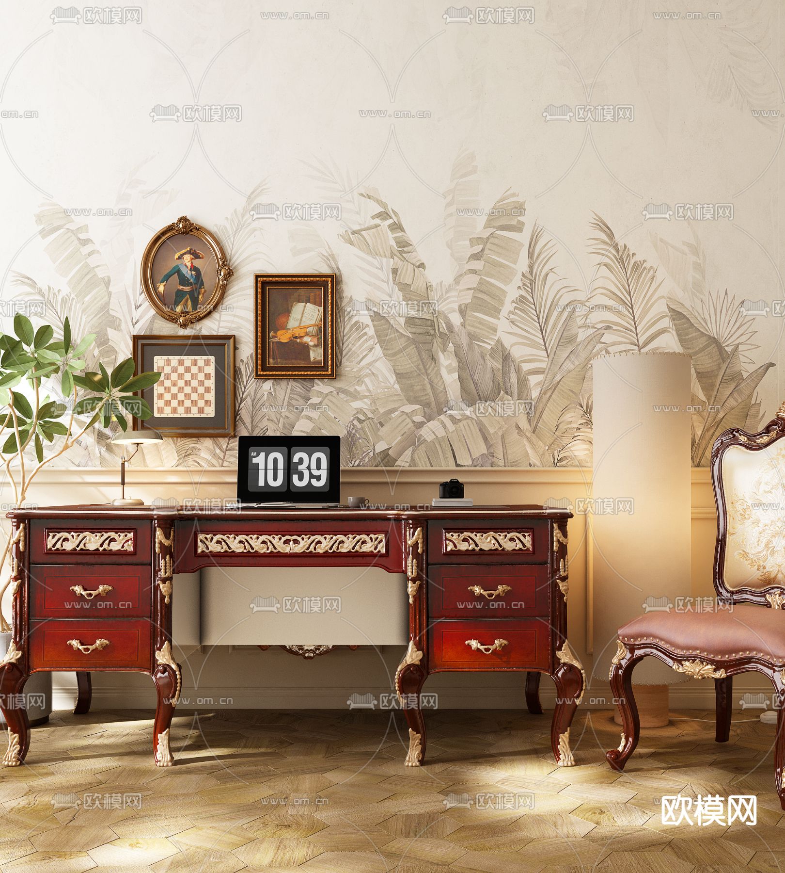 新古典书桌3d模型下载