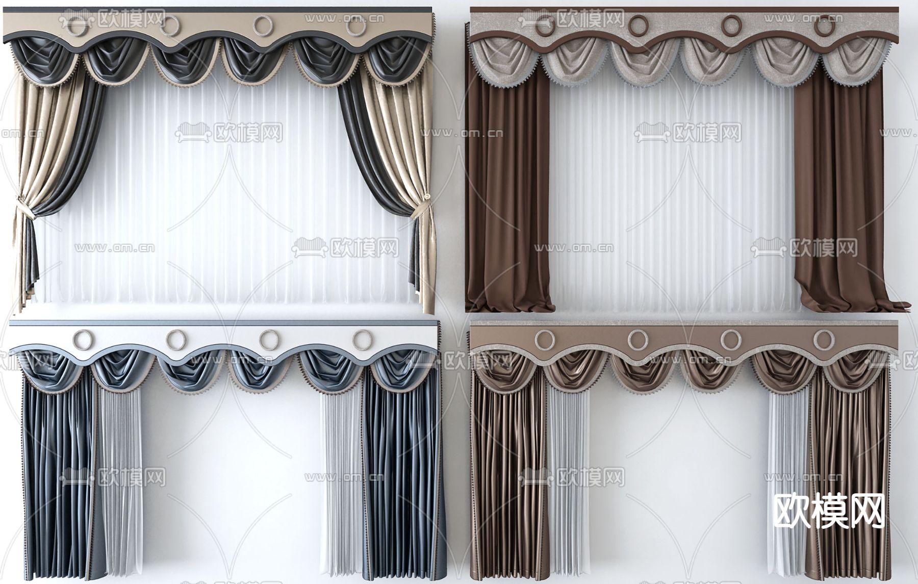 简欧窗帘 窗纱3d模型下载
