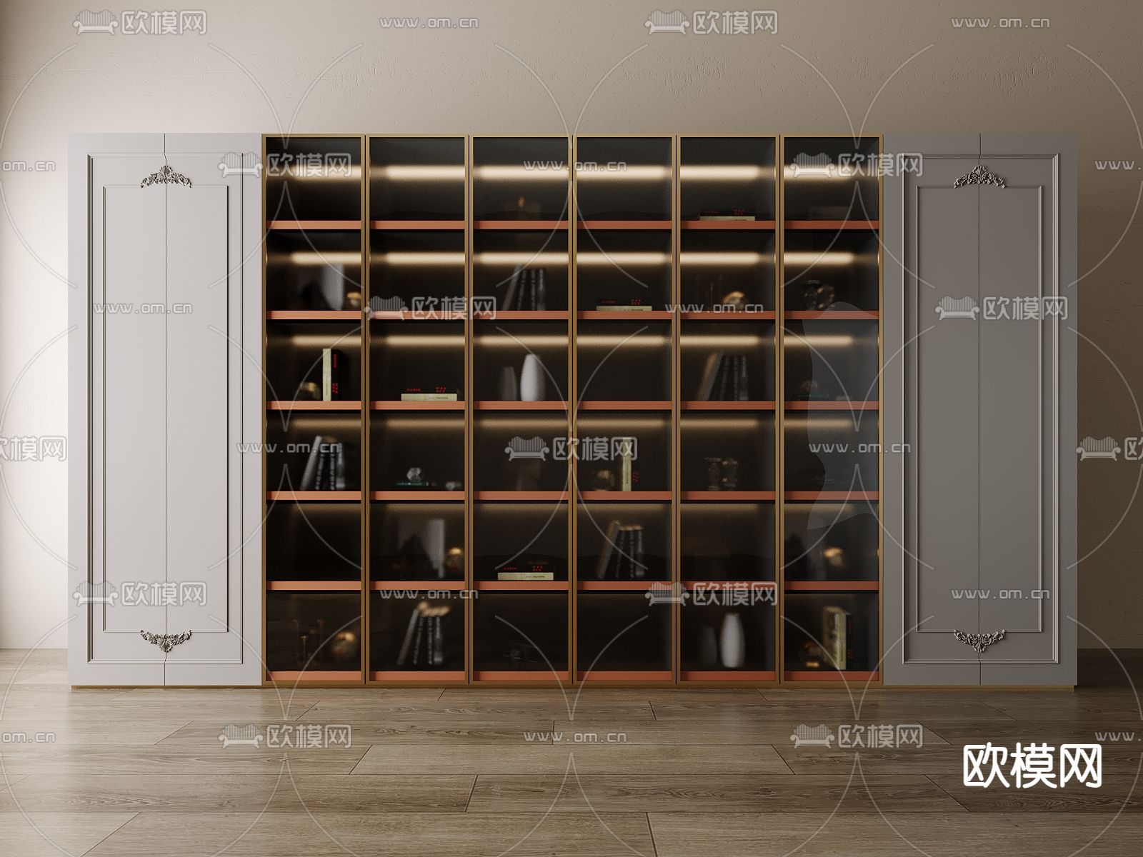 法式装饰柜 陈列柜 书柜3d模型下载