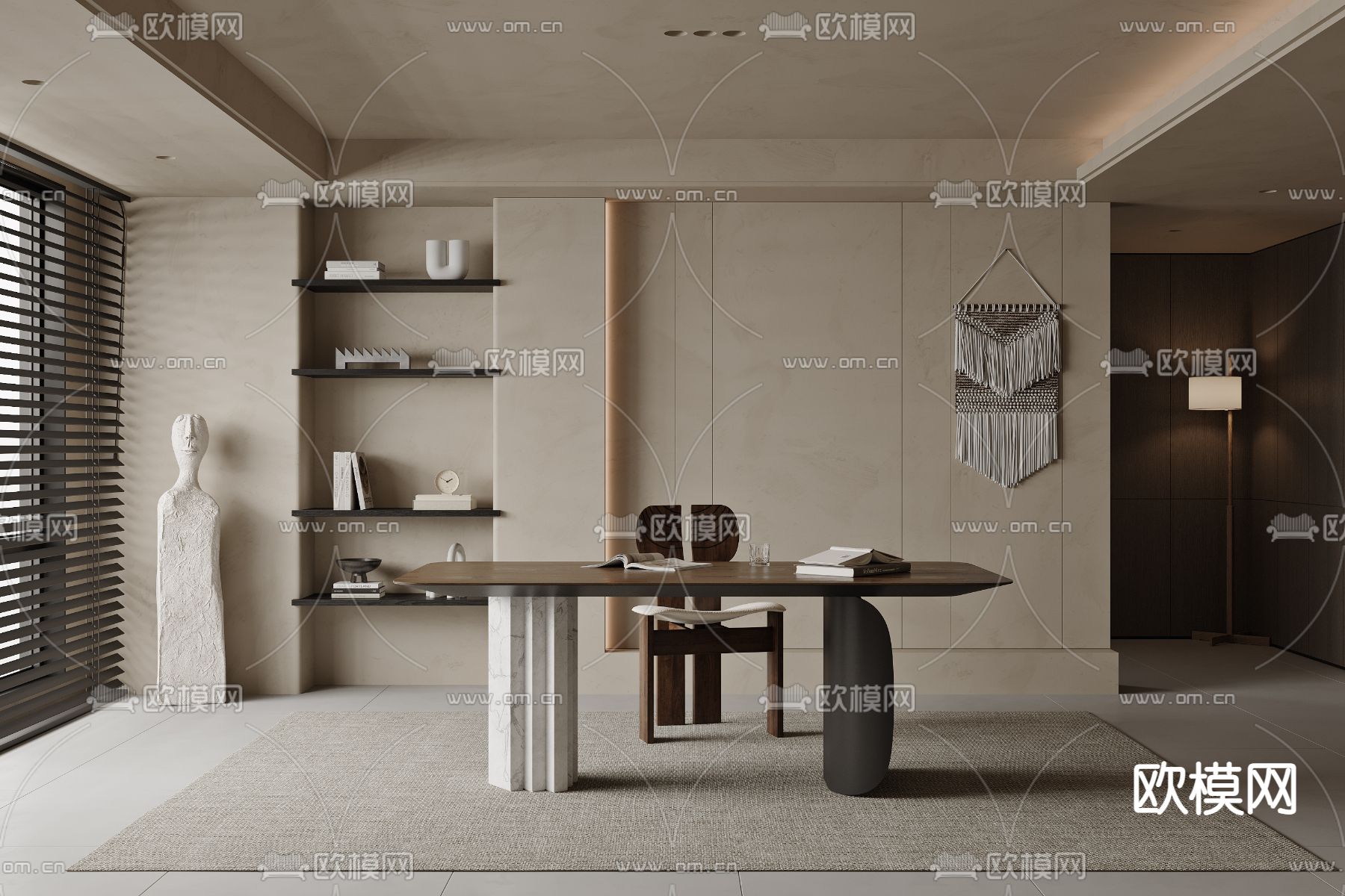 侘寂风书房3d模型下载（渲染图1）
