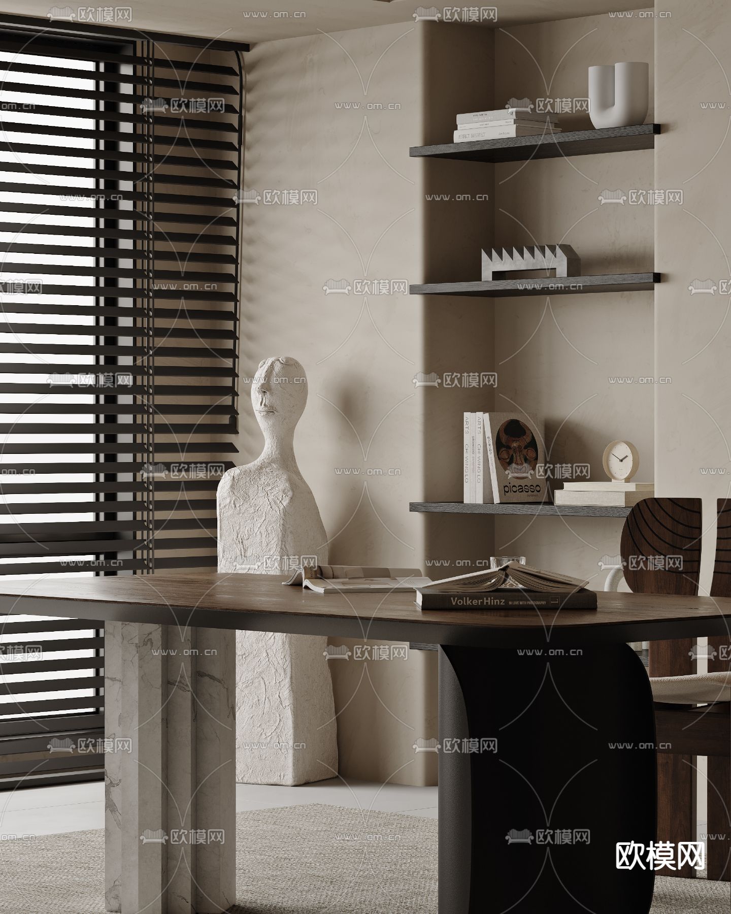 侘寂风书房3d模型下载（渲染图2）