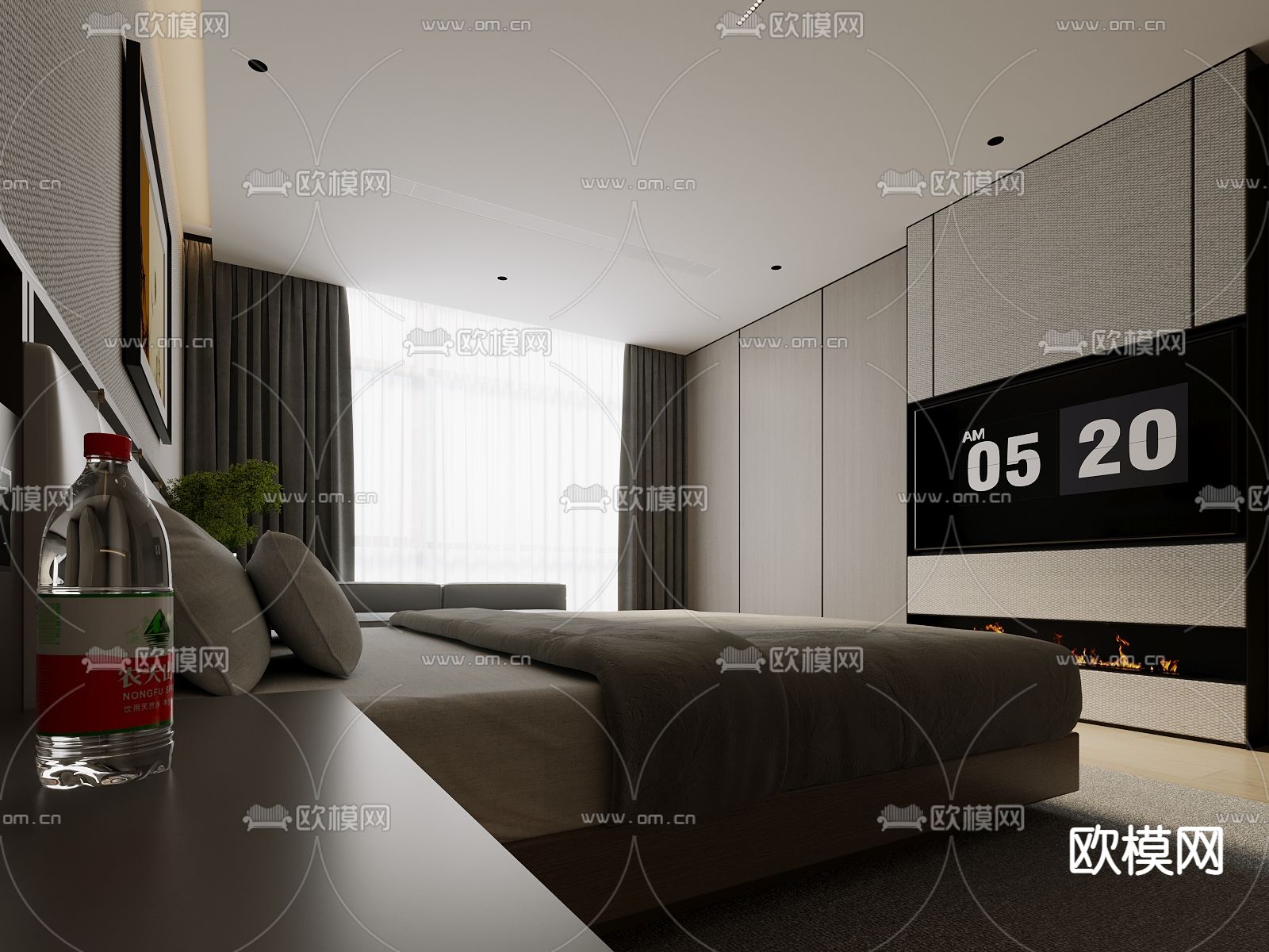 现代酒店客房3d模型下载（渲染图2）