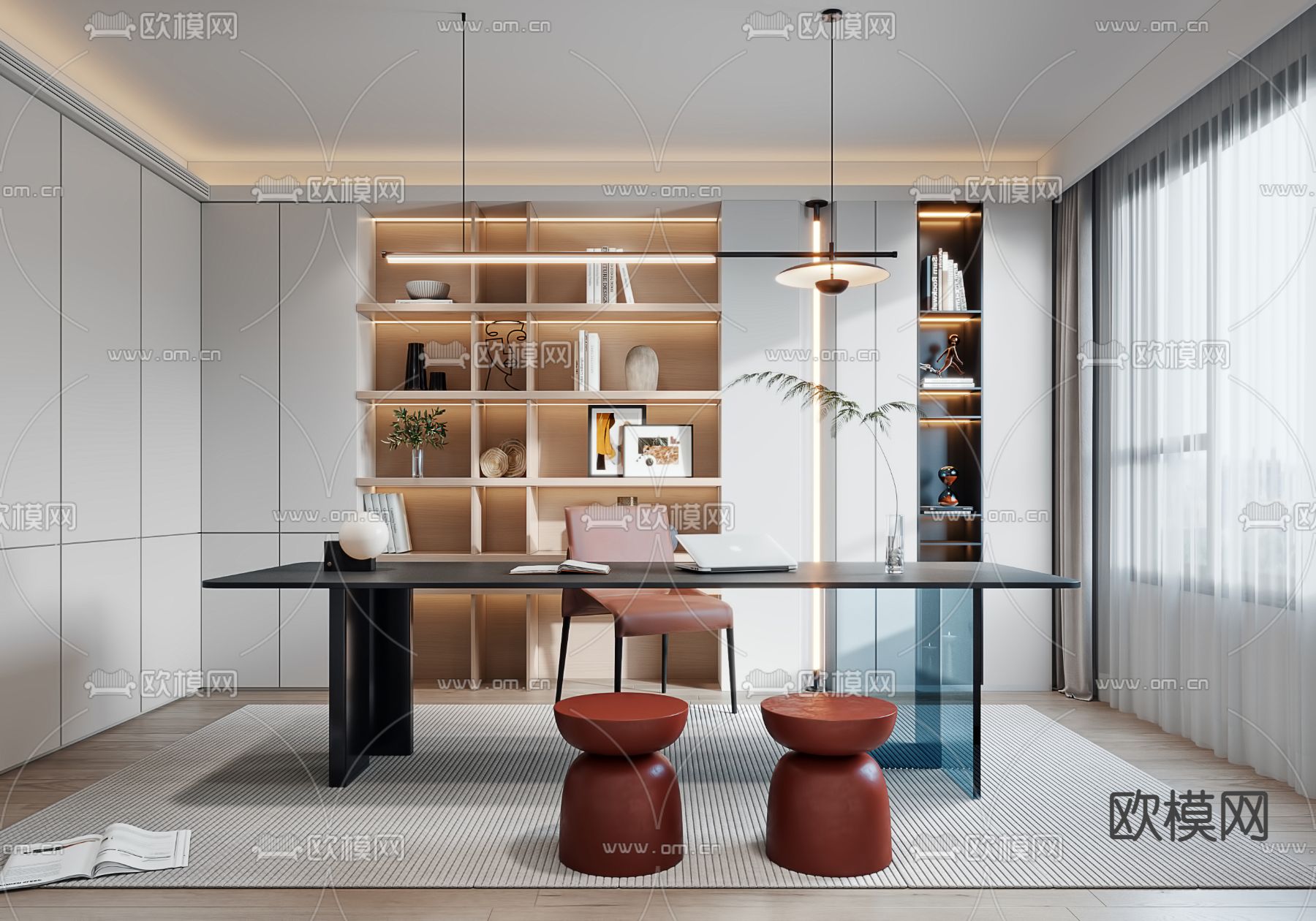 现代书房3d模型下载（渲染图1）