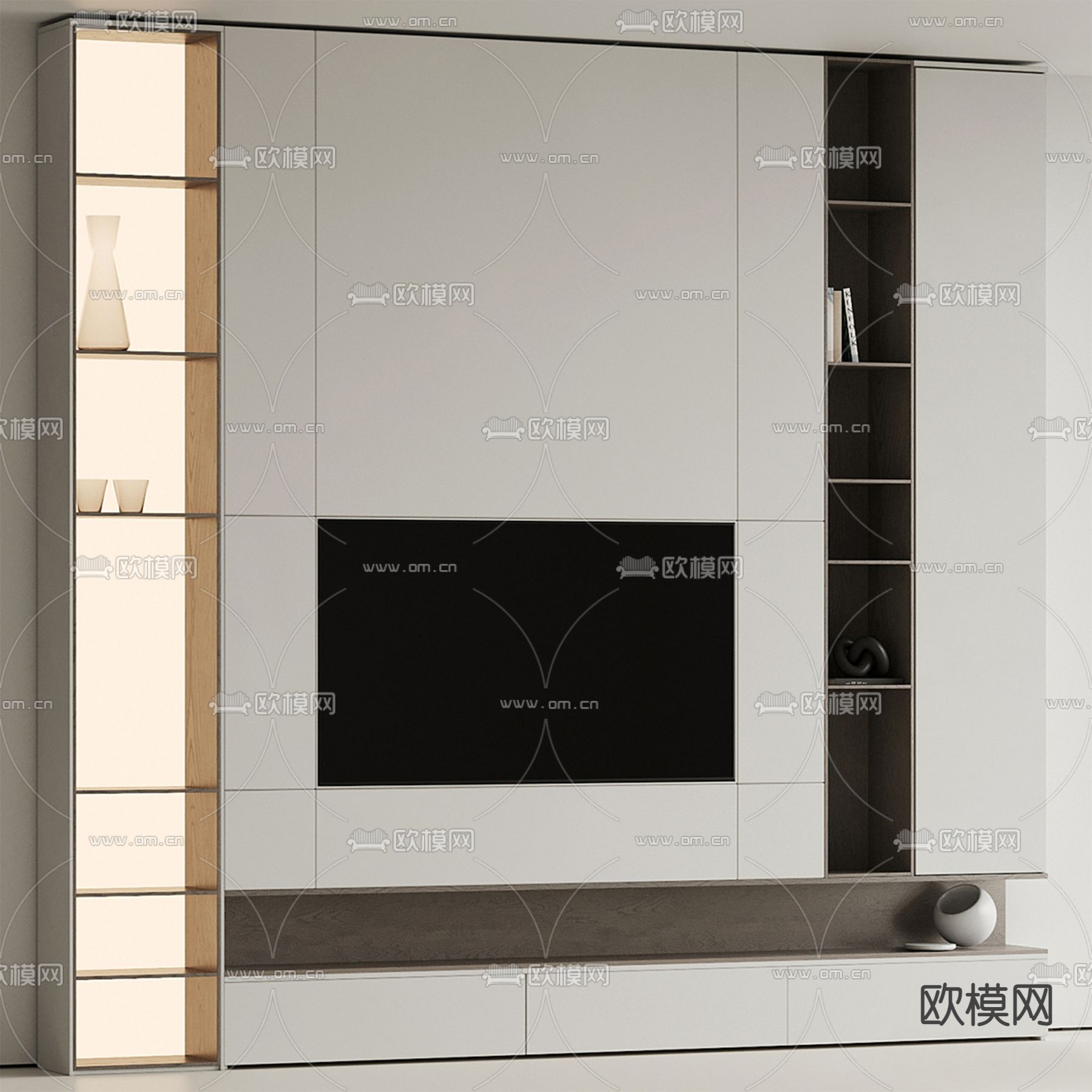 现代电视背景墙3d模型下载（渲染图2）