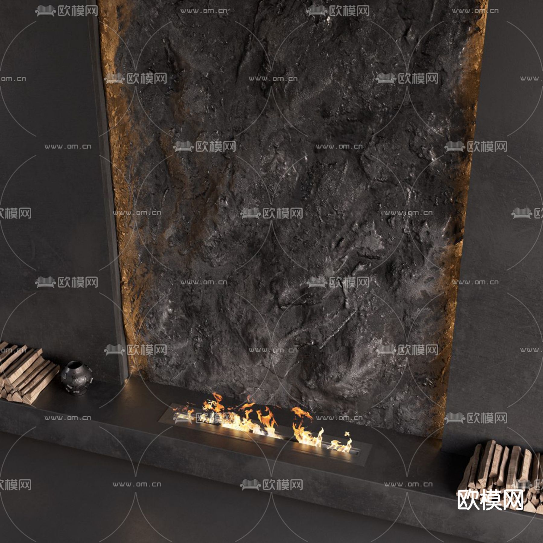 现代壁炉3d模型下载（渲染图1）