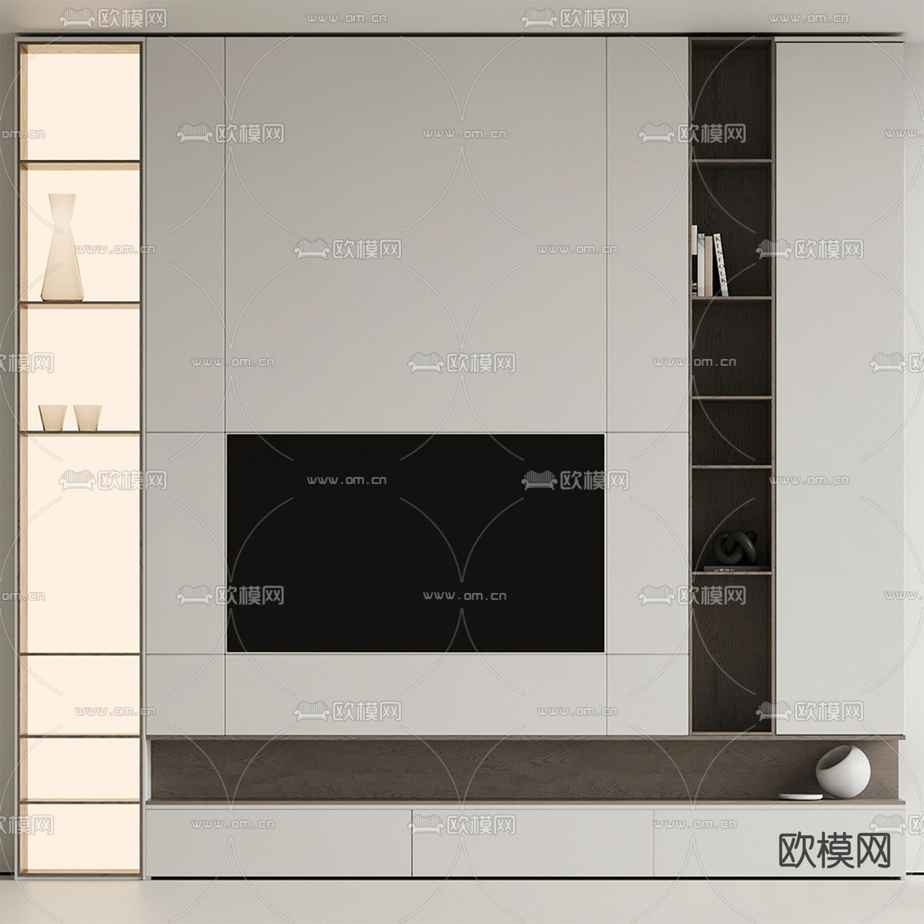 现代电视背景墙3d模型下载（渲染图4）