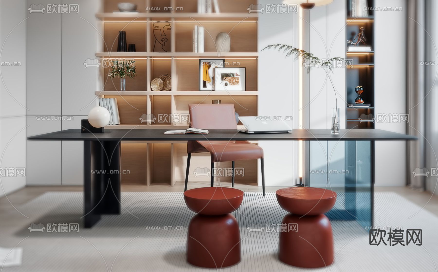 现代书房3d模型下载（渲染图2）