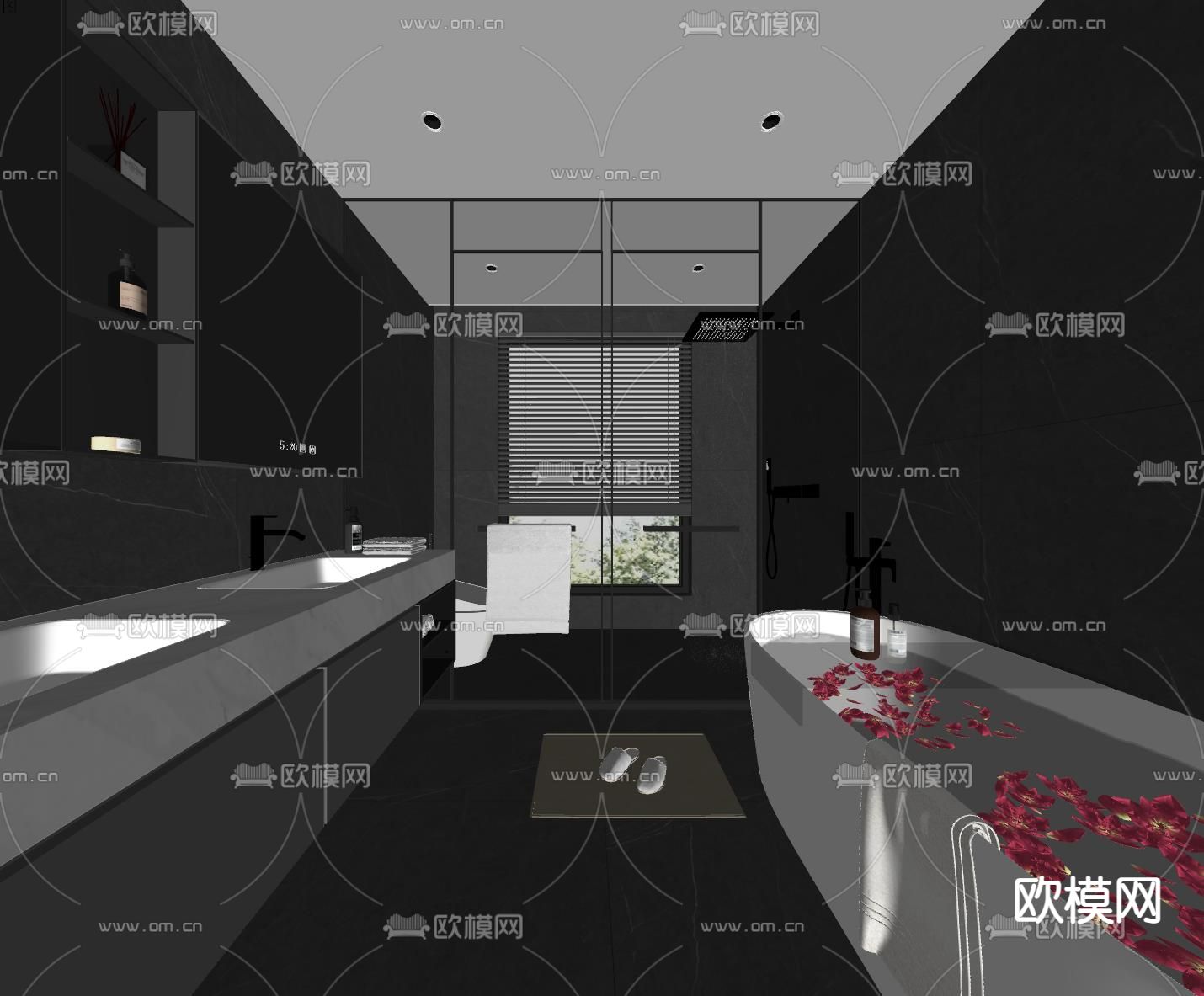 暗黑风卫生间 浴室su模型下载（渲染图2）