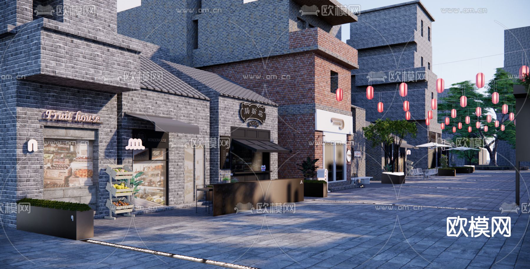 现代商业街su模型下载（渲染图2）