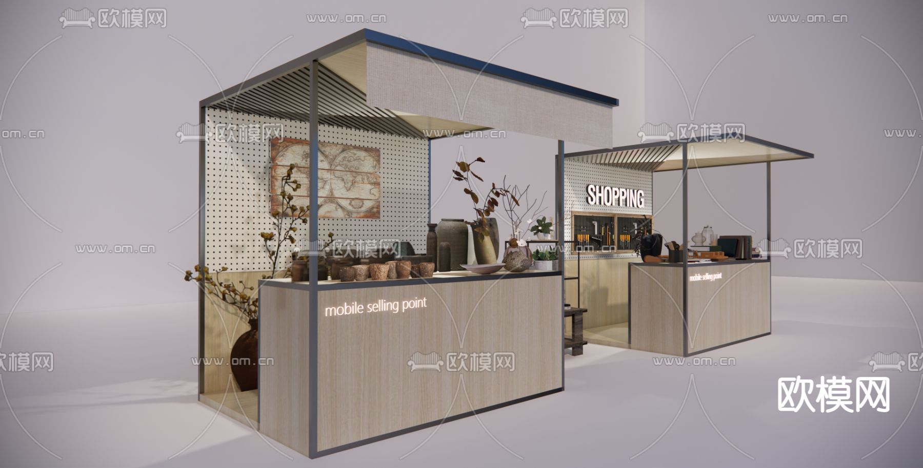 网红集市餐车 网红摊位su模型下载（渲染图3）