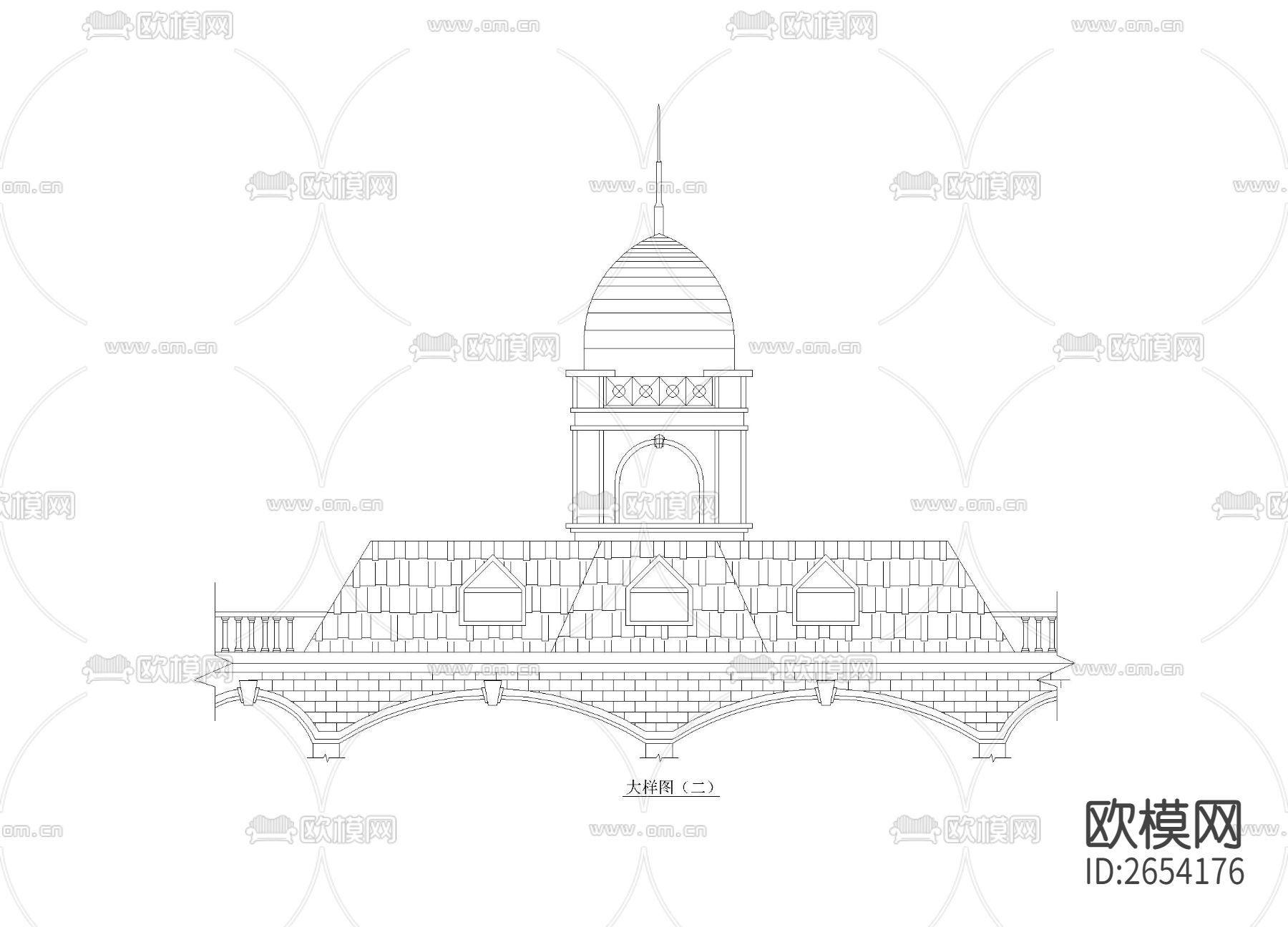 连拱桥及圆顶CAD节点大样下载（渲染图3）
