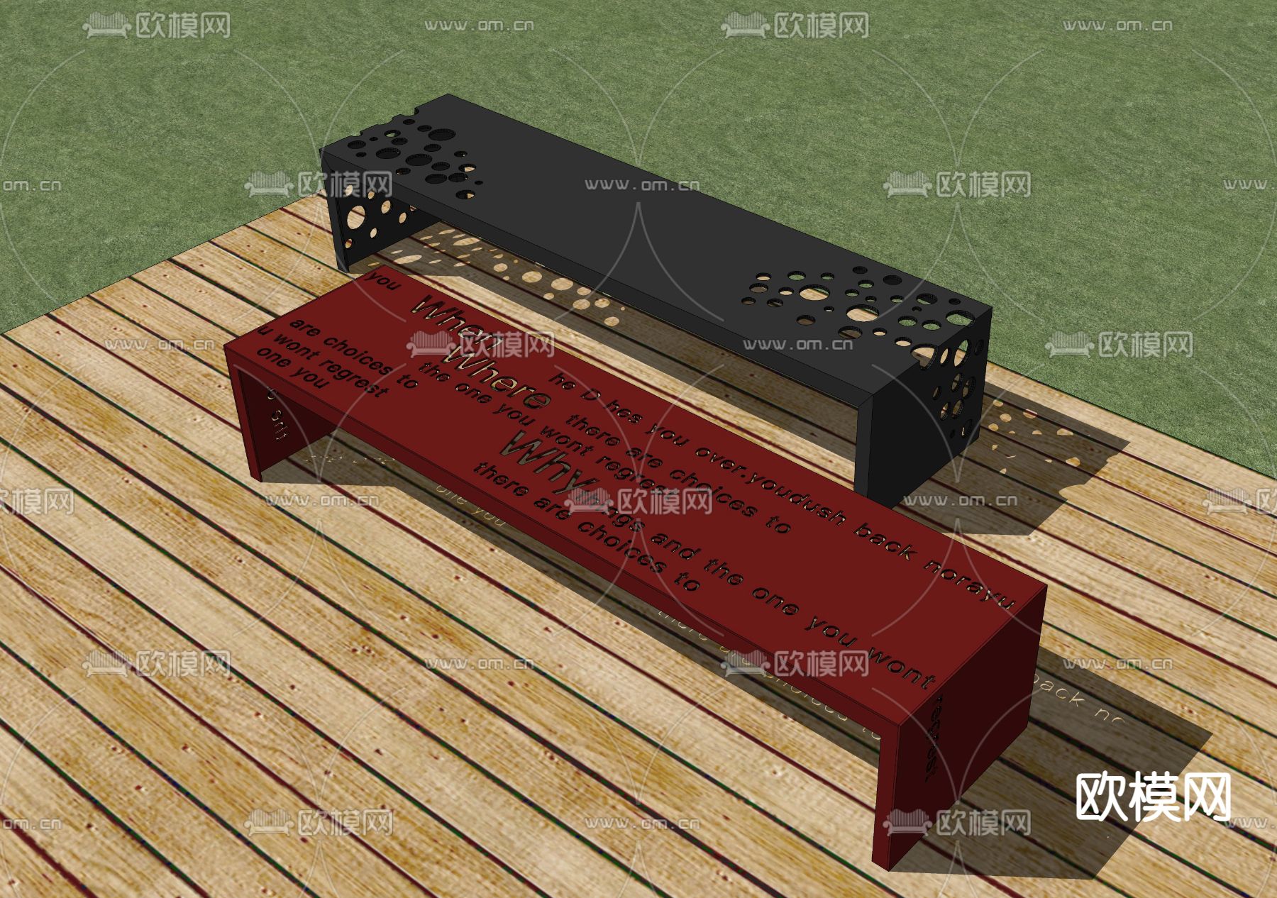 景观座椅 公园座椅su模型下载（渲染图2）